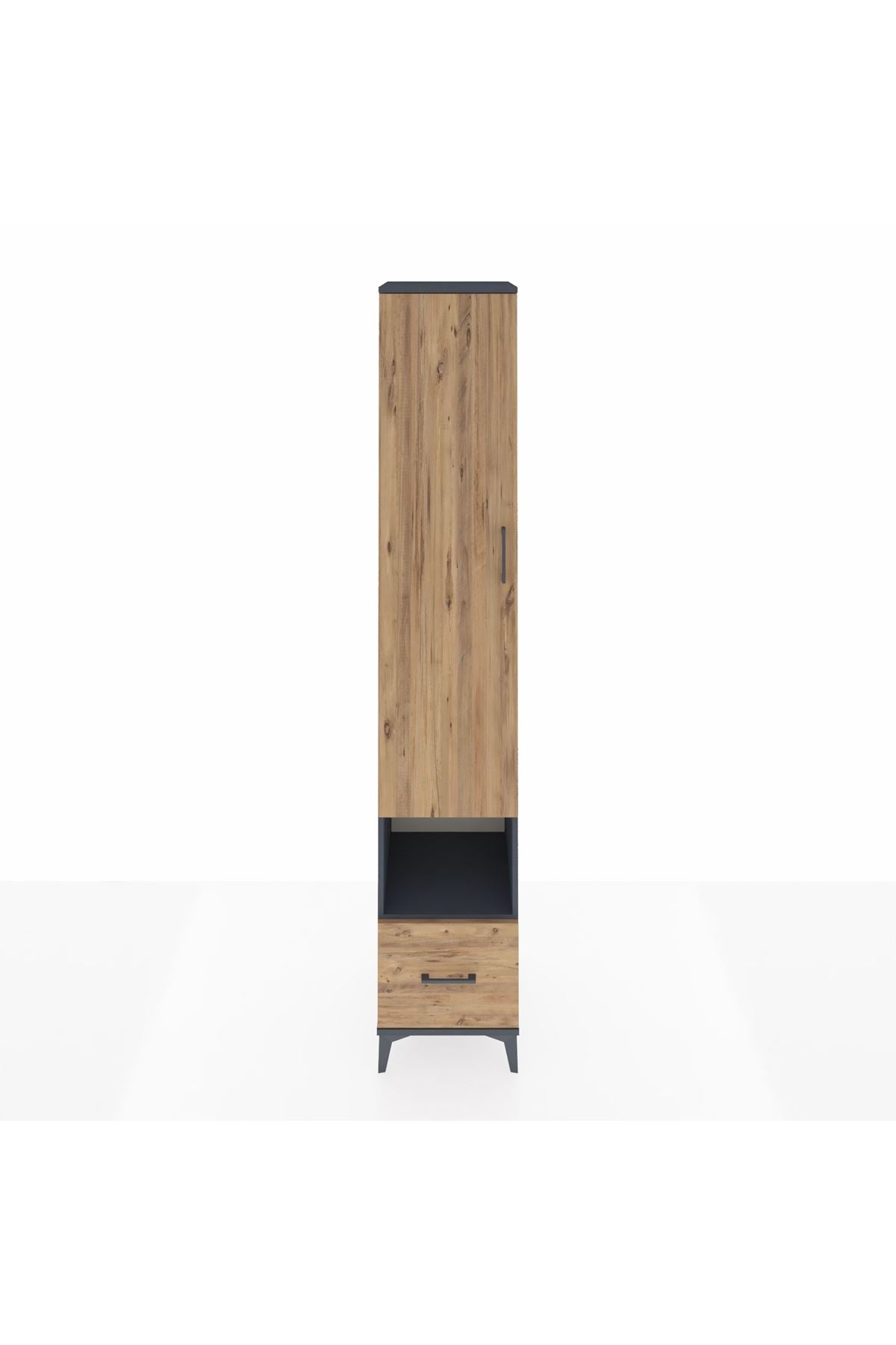 Hyperion Dolap 6 Raflı Tek Çekmeceli Tek Kapaklı 44x44x243 Antrasit-Çam