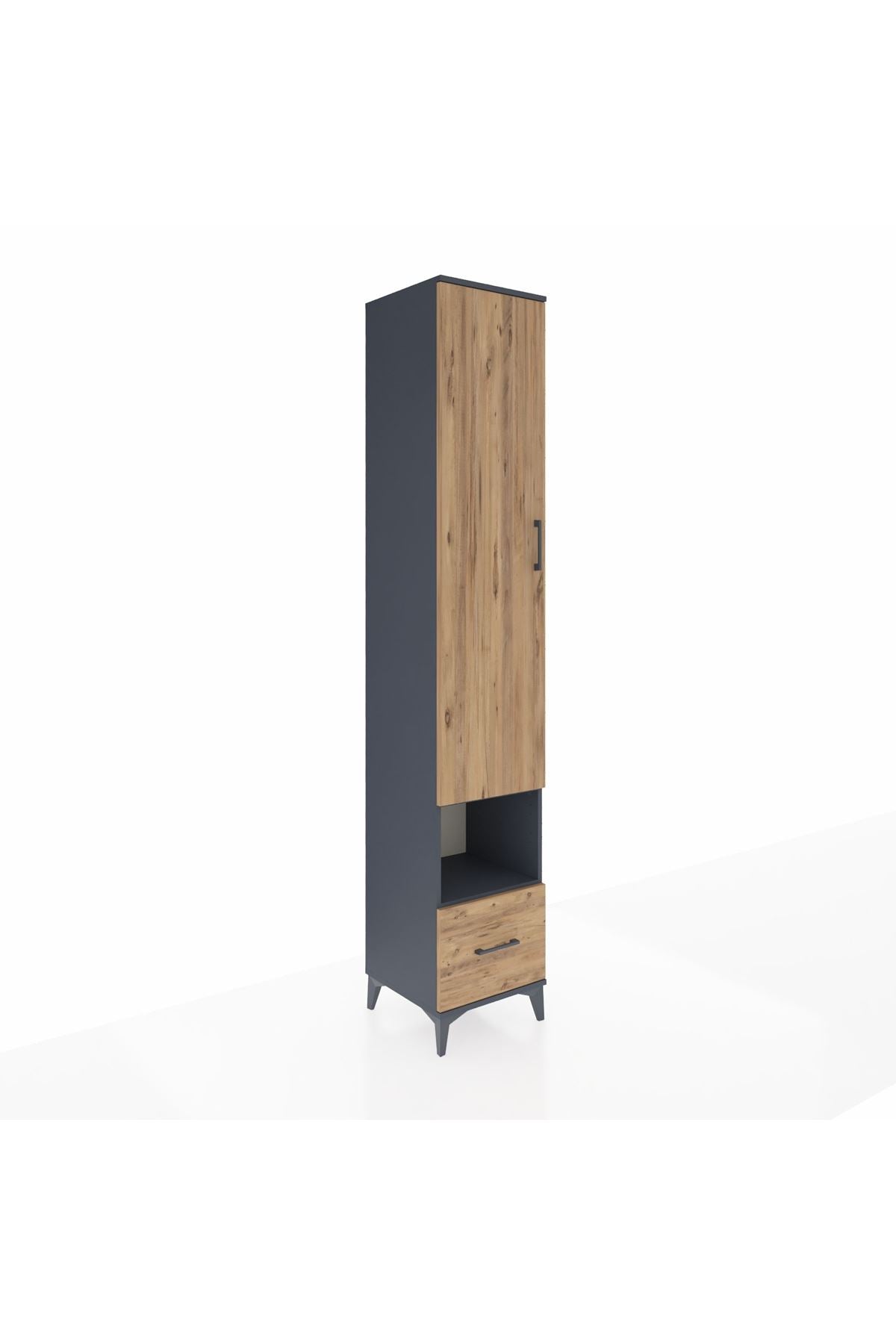 Hyperion Dolap 6 Raflı Tek Çekmeceli Tek Kapaklı 44x44x243 Antrasit-Çam