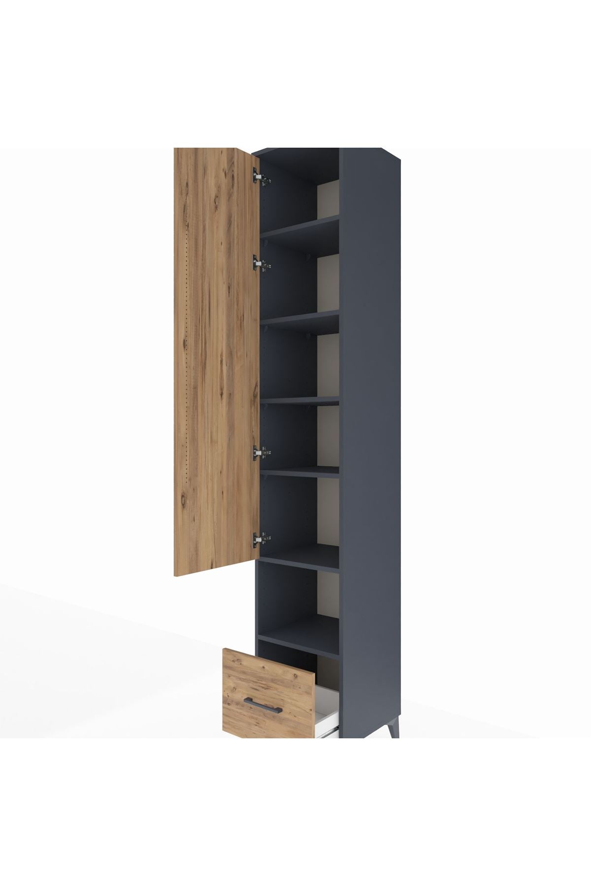 Hyperion Dolap 6 Raflı Tek Çekmeceli Tek Kapaklı 44x44x243 Antrasit-Çam