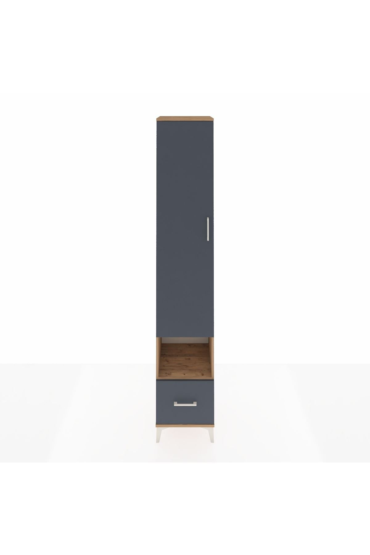 Hyperion Dolap 6 Raflı Tek Çekmeceli Tek Kapaklı 44x44x243 Çam-Antrasit