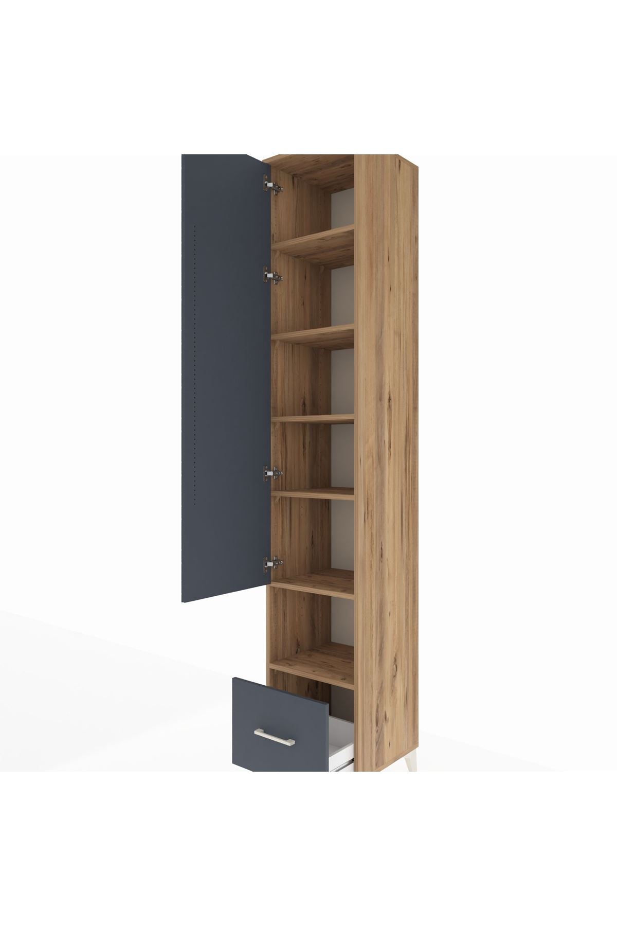 Hyperion Dolap 6 Raflı Tek Çekmeceli Tek Kapaklı 44x44x243 Çam-Antrasit