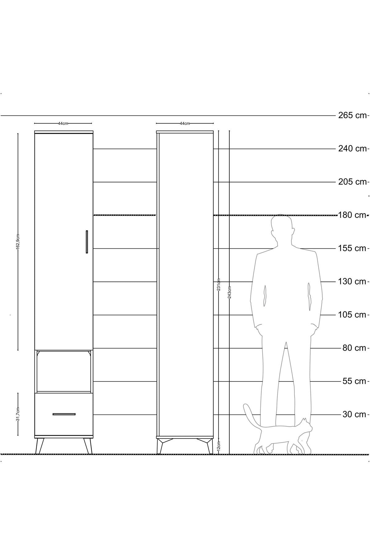 Hyperion Dolap 6 Raflı Tek Çekmeceli Tek Kapaklı 44x44x243 Çam-Antrasit