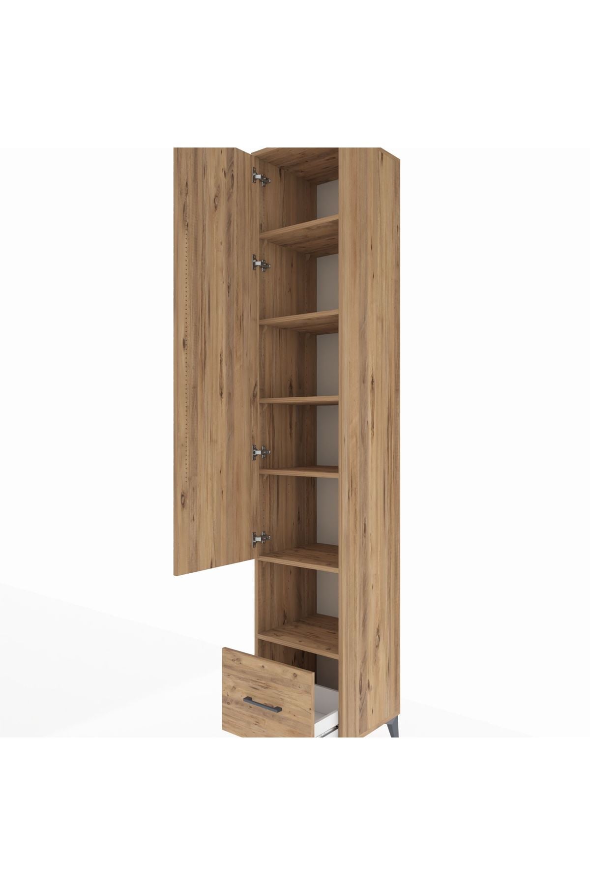 Hyperion Dolap 6 Raflı Tek Çekmeceli Tek Kapaklı 44x44x243 Çam-Çam