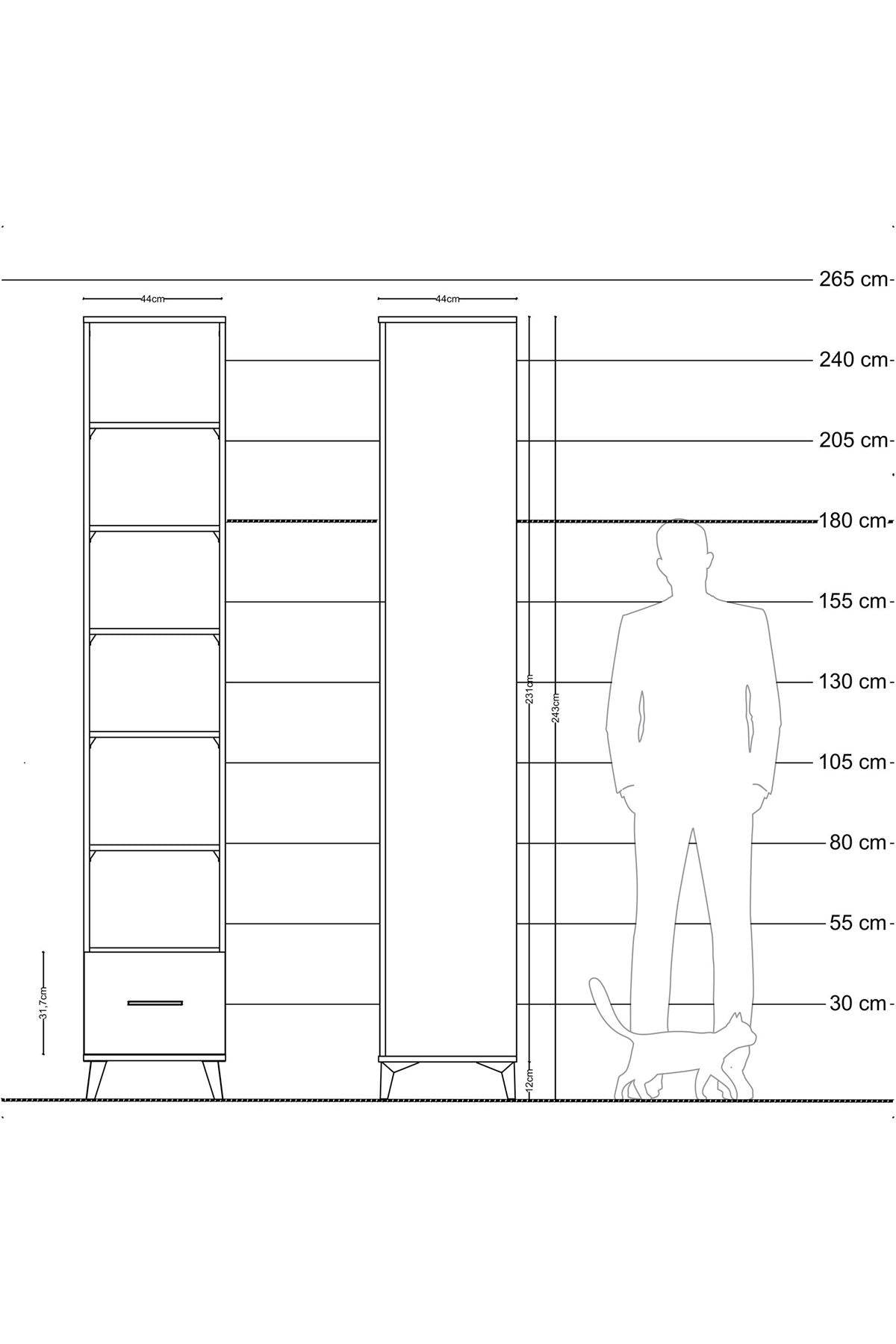 Hyperion Dolap 6 Raflı Tek Çekmeceli 44x44x243 Çam-Antrasit