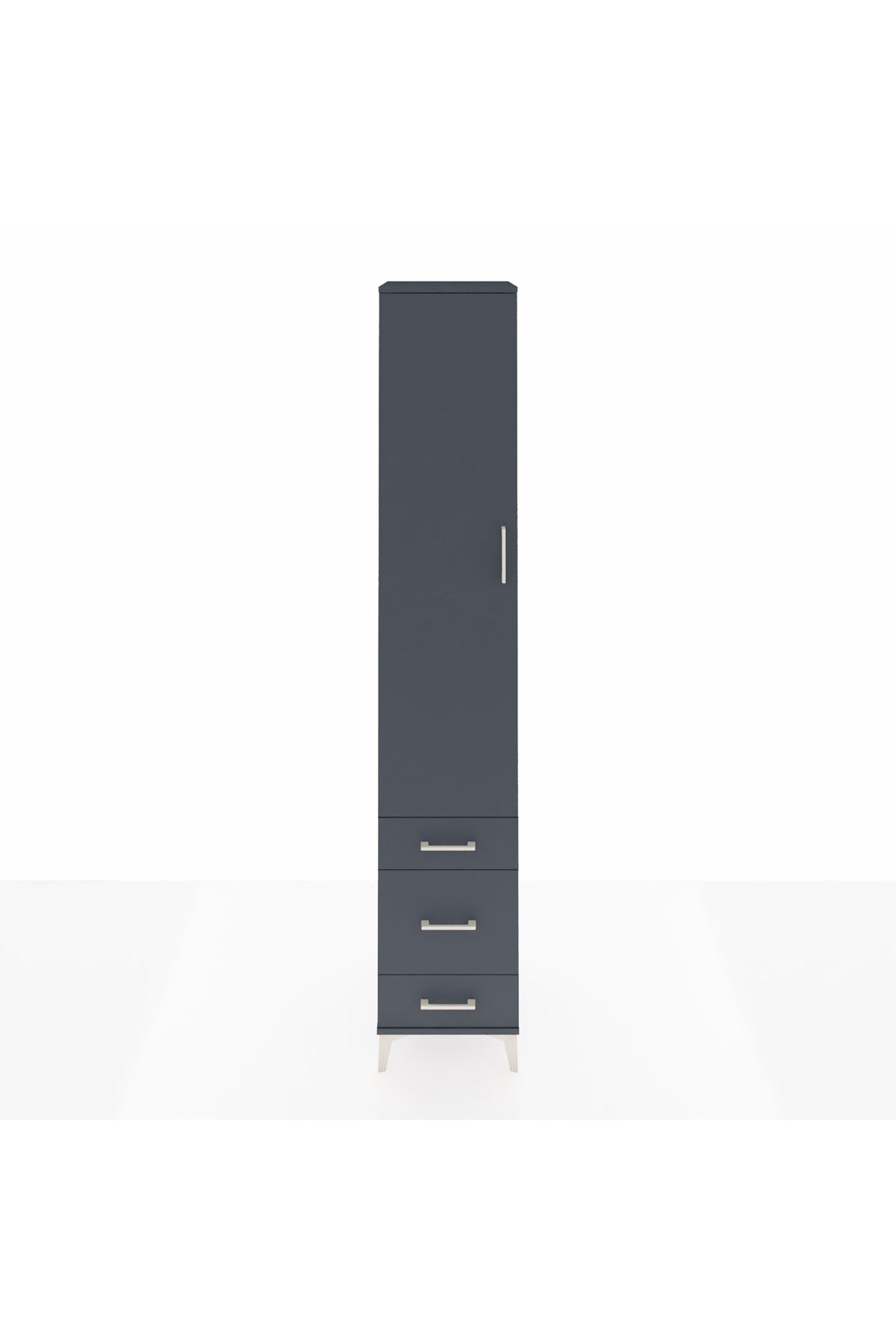Hyperion Dolap 3 Raflı 3 Çekmeceli Tek Askılı 44x44x243 Antrasit-Antrasit
