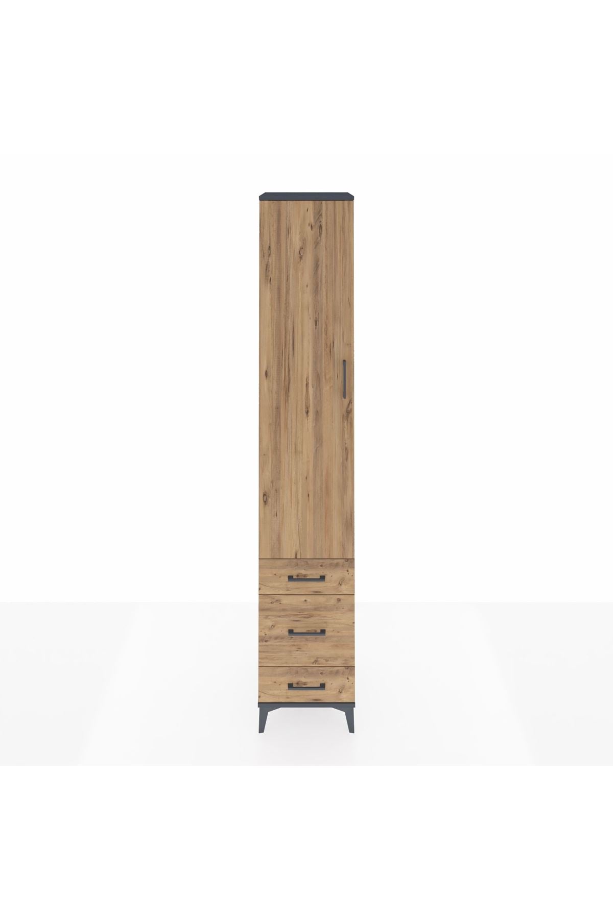 Hyperion Dolap 3 Raflı 3 Çekmeceli Tek Askılı 44x44x243 Antrasit-Çam