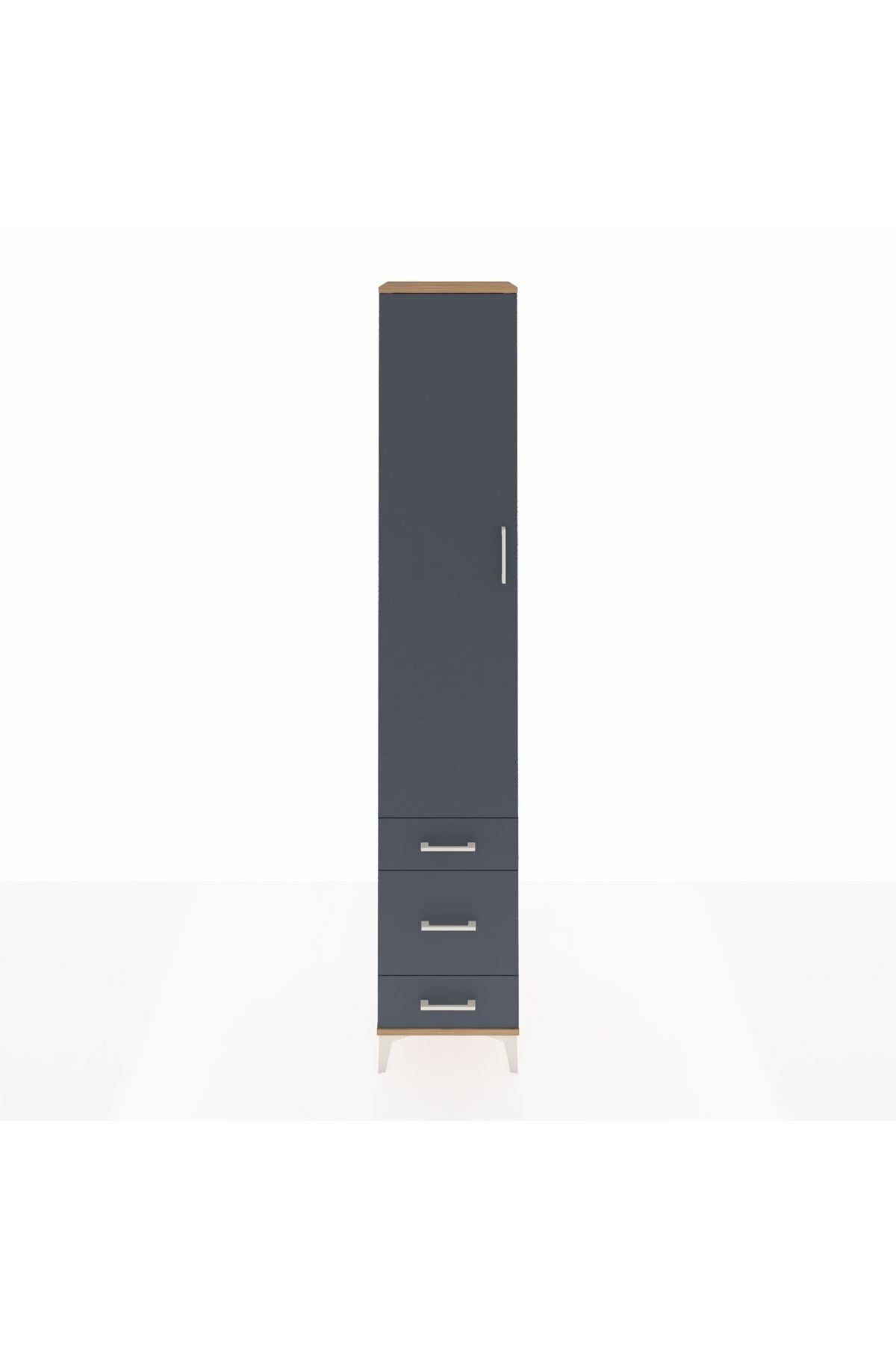 Hyperion Dolap 3 Raflı 3 Çekmeceli Tek Askılı 44x44x243 Çam-Antrasit
