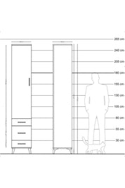 Hyperion Dolap 3 Raflı 3 Çekmeceli Tek Askılı 44x44x243 Çam-Antrasit