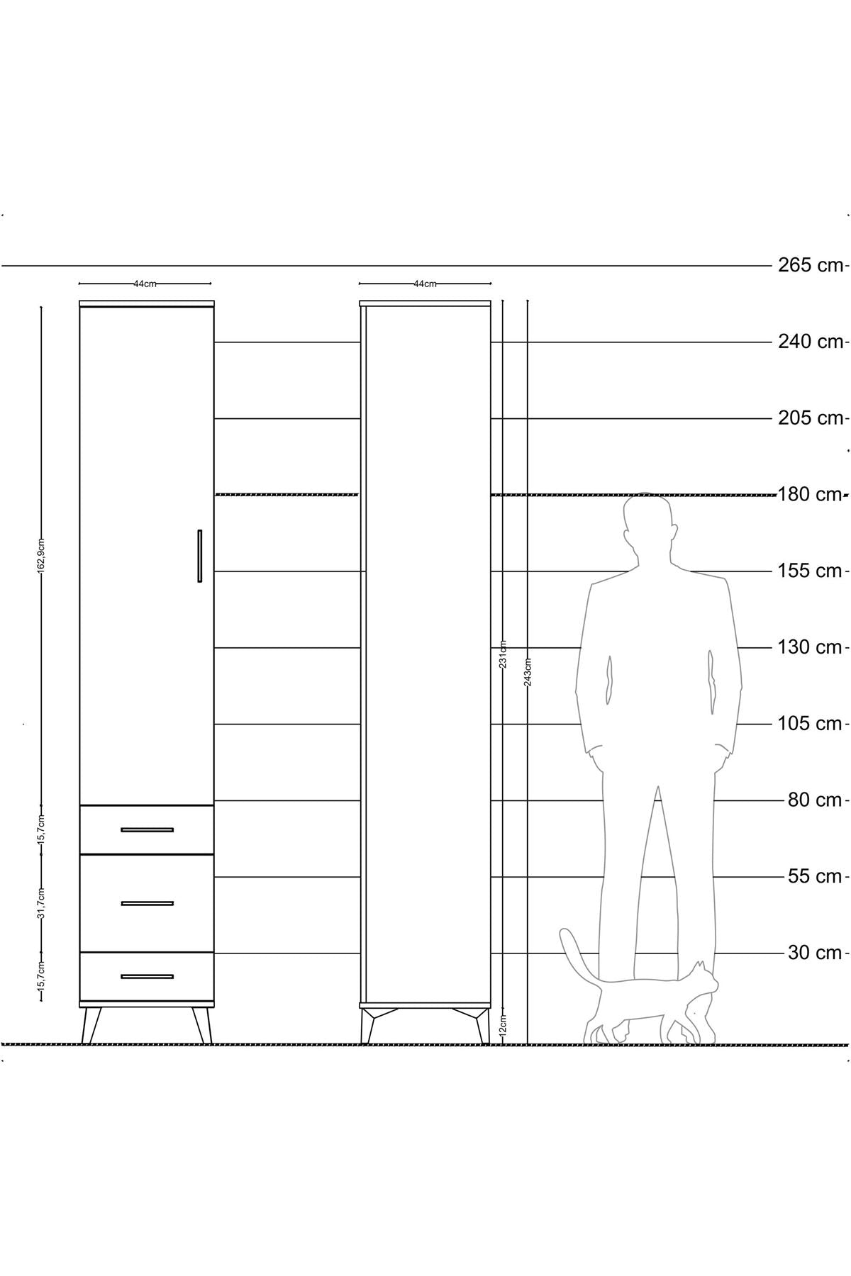 Hyperion Dolap 5 Raflı 3 Çekmeceli Tek Kapaklı 44x44x243 Aytaşı-Çam