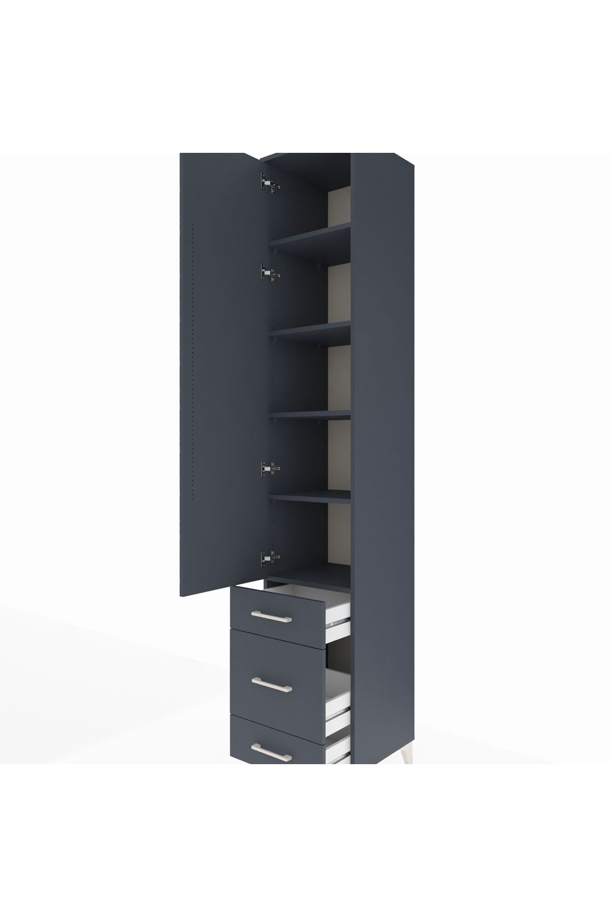 Hyperion Dolap 5 Raflı 3 Çekmeceli Tek Kapaklı 44x44x243 Antrasit-Antrasit