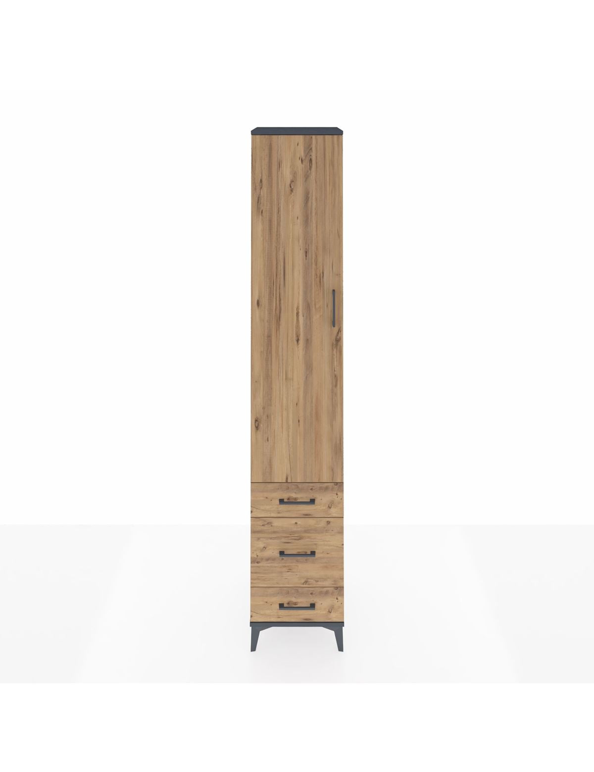 Hyperion Dolap 5 Raflı 3 Çekmeceli Tek Kapaklı 44x44x243 Antrasit-Çam