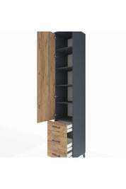 Hyperion Dolap 5 Raflı 3 Çekmeceli Tek Kapaklı 44x44x243 Antrasit-Çam