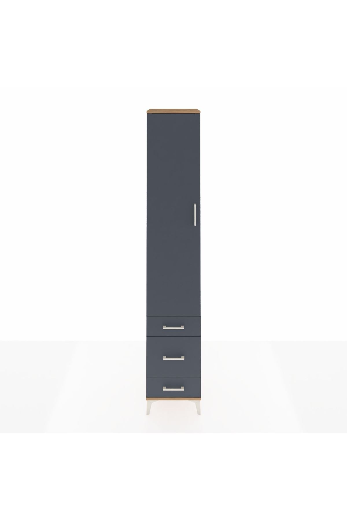 Hyperion Dolap 5 Raflı 3 Çekmeceli Tek Kapaklı 44x44x243 Çam-Antrasit