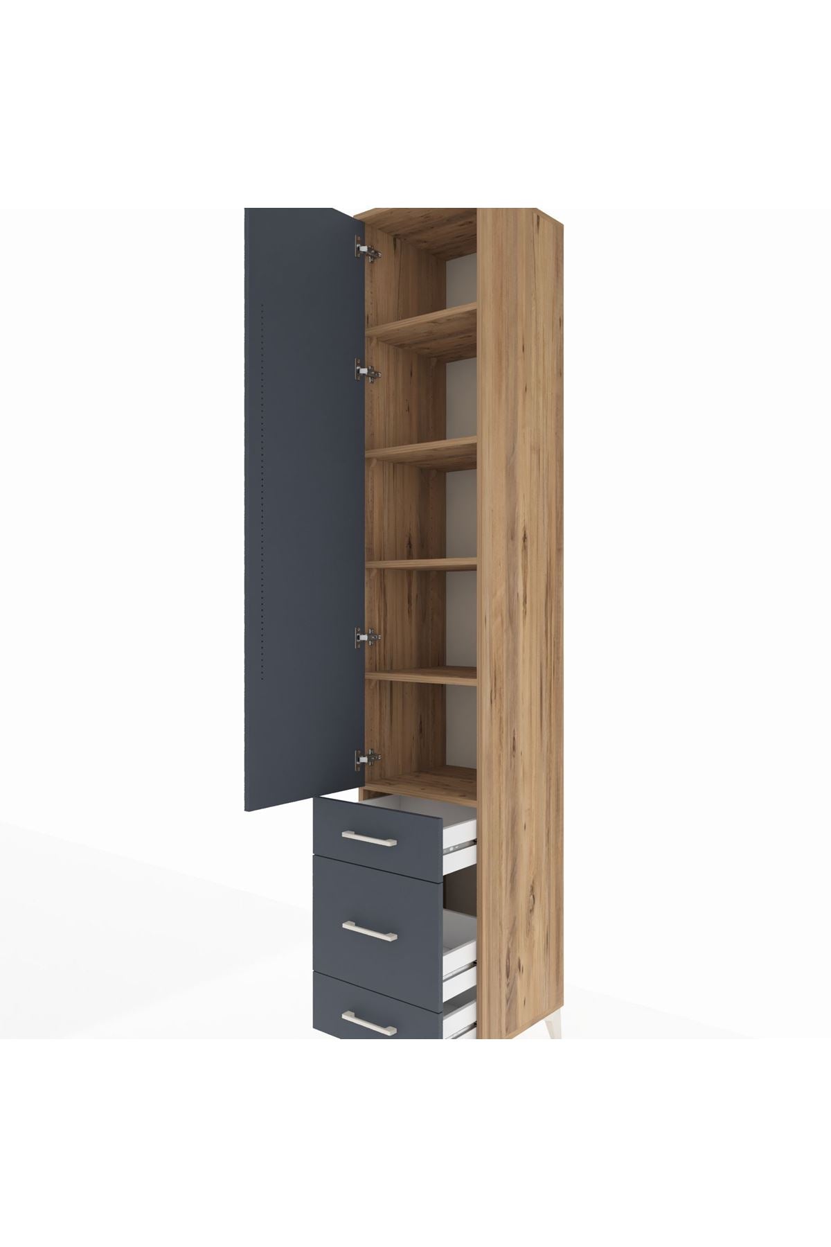 Hyperion Dolap 5 Raflı 3 Çekmeceli Tek Kapaklı 44x44x243 Çam-Antrasit