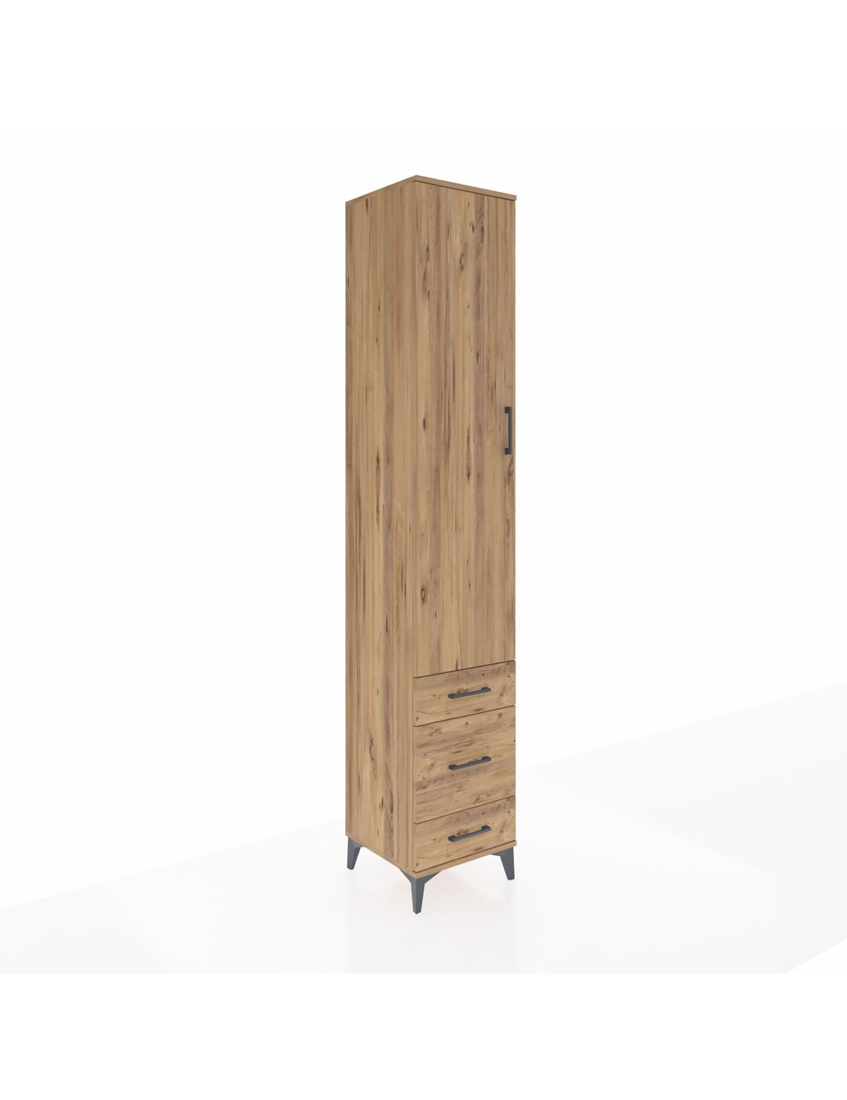 Hyperion Dolap 5 Raflı 3 Çekmeceli Tek Kapaklı 44x44x243 Çam-Çam