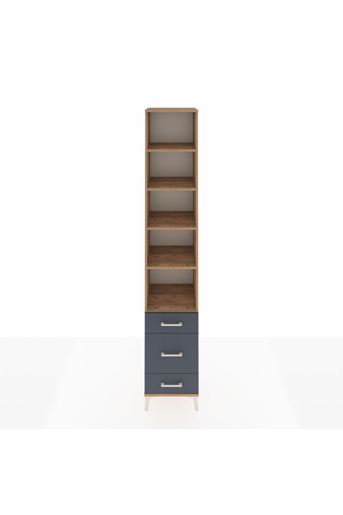 Hyperion Dolap 5 Raflı 3 Çekmeceli 44x44x243 Çam-Antrasit