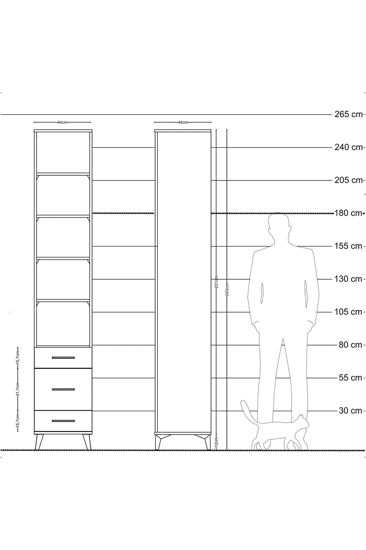 Hyperion Dolap 5 Raflı 3 Çekmeceli 44x44x243 Çam-Antrasit
