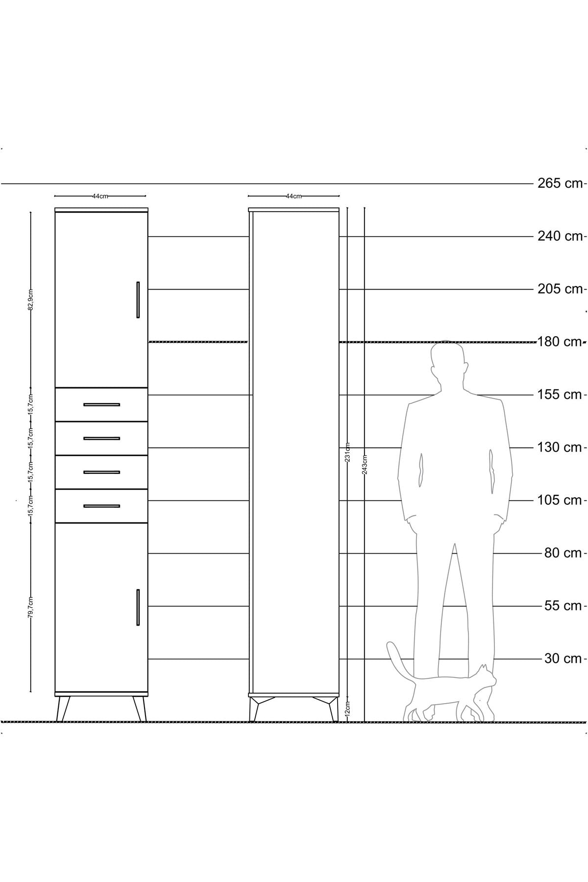 Hyperion Dolap 4 Raflı 4 Çekmeceli 2 Kapaklı 44x44x243 Aytaşı-Çam