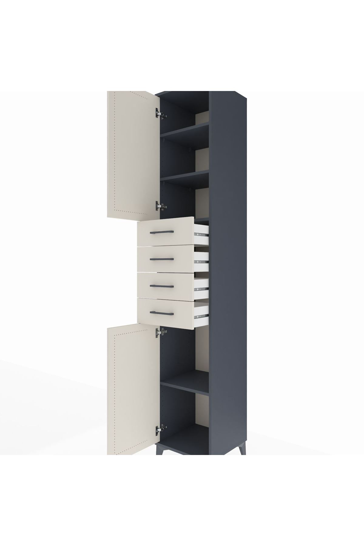 Hyperion Dolap 4 Raflı 4 Çekmeceli 2 Kapaklı 44x44x243 Antrasit-Aytaşı