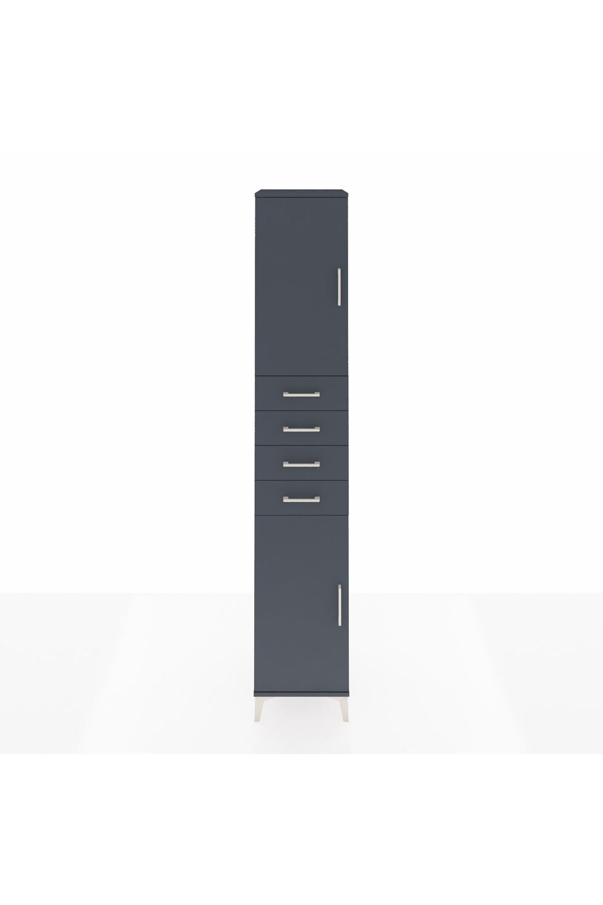 Hyperion Dolap 4 Raflı 4 Çekmeceli 2 Kapaklı 44x44x243 Antrasit-Antrasit