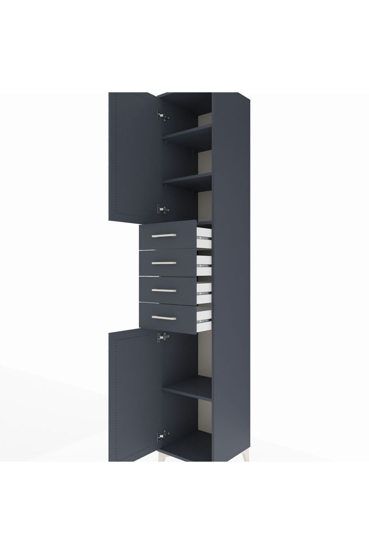 Hyperion Dolap 4 Raflı 4 Çekmeceli 2 Kapaklı 44x44x243 Antrasit-Antrasit