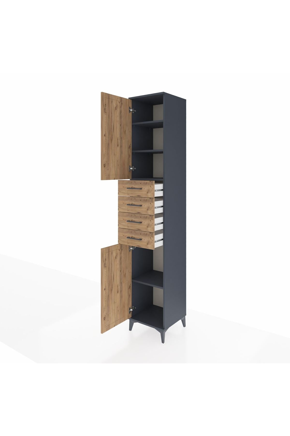 Hyperion Dolap 4 Raflı 4 Çekmeceli 2 Kapaklı 44x44x243 Antrasit-Çam