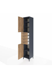 Hyperion Dolap 4 Raflı 4 Çekmeceli 2 Kapaklı 44x44x243 Antrasit-Çam