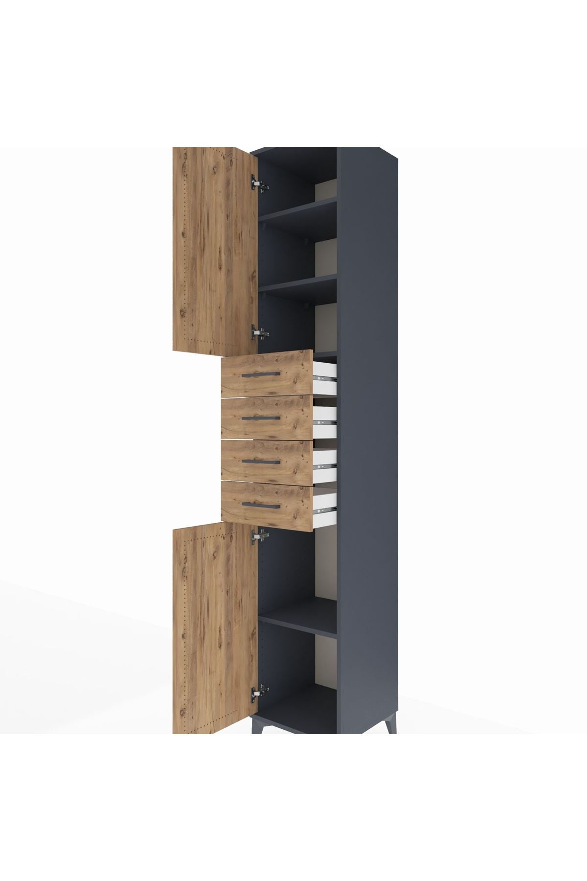 Hyperion Dolap 4 Raflı 4 Çekmeceli 2 Kapaklı 44x44x243 Antrasit-Çam