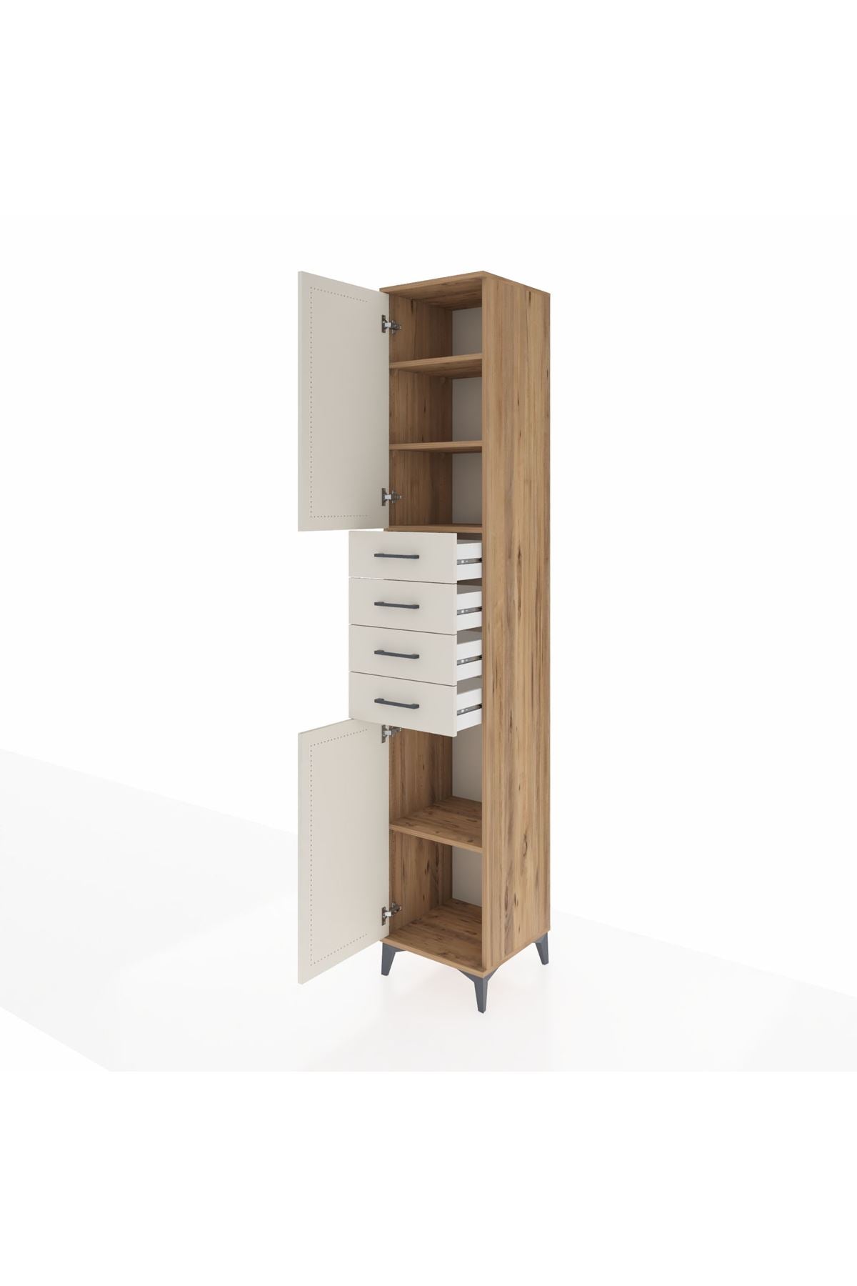 Hyperion Dolap 4 Raflı 4 Çekmeceli 2 Kapaklı 44x44x243 Çam-Aytaşı