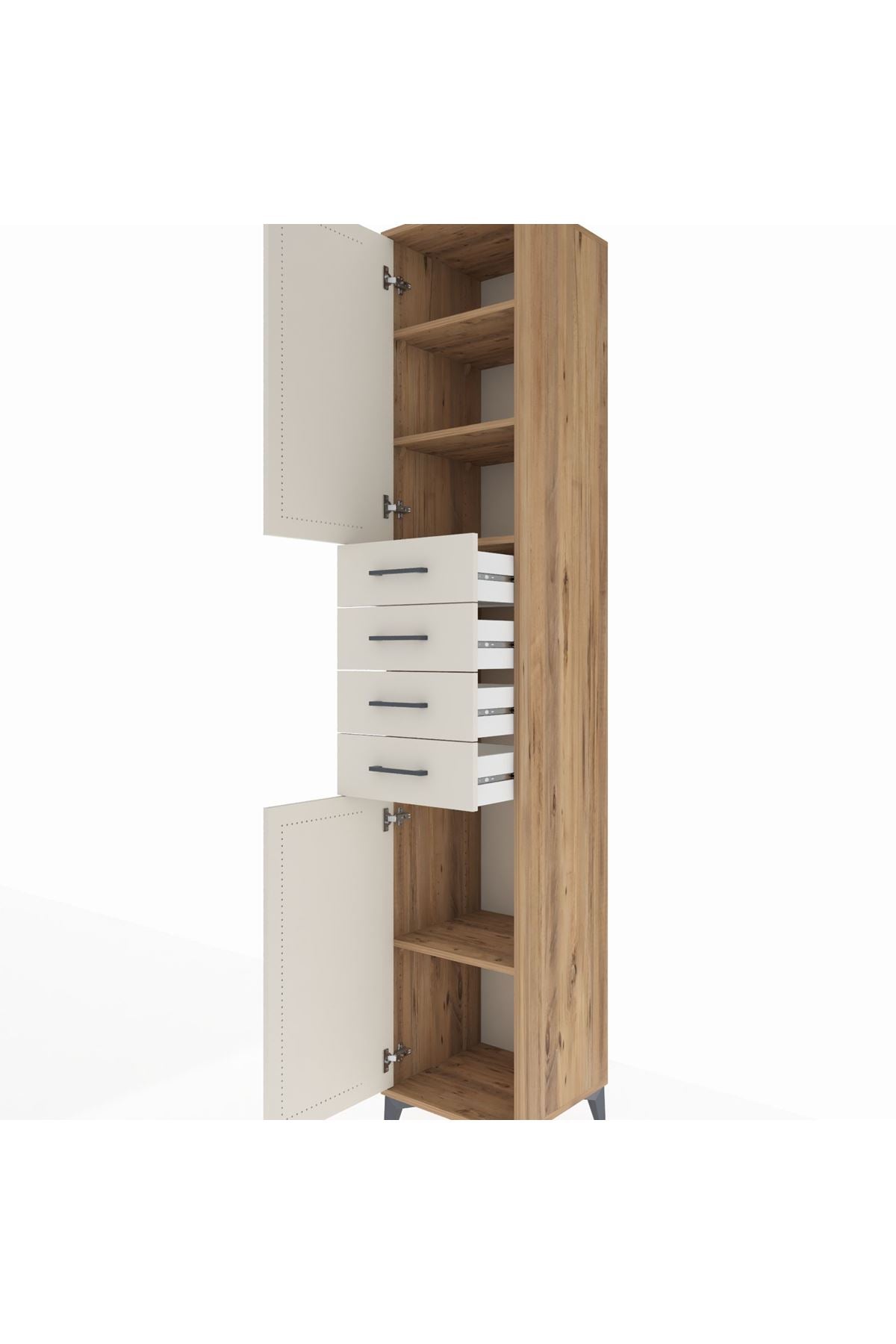 Hyperion Dolap 4 Raflı 4 Çekmeceli 2 Kapaklı 44x44x243 Çam-Aytaşı