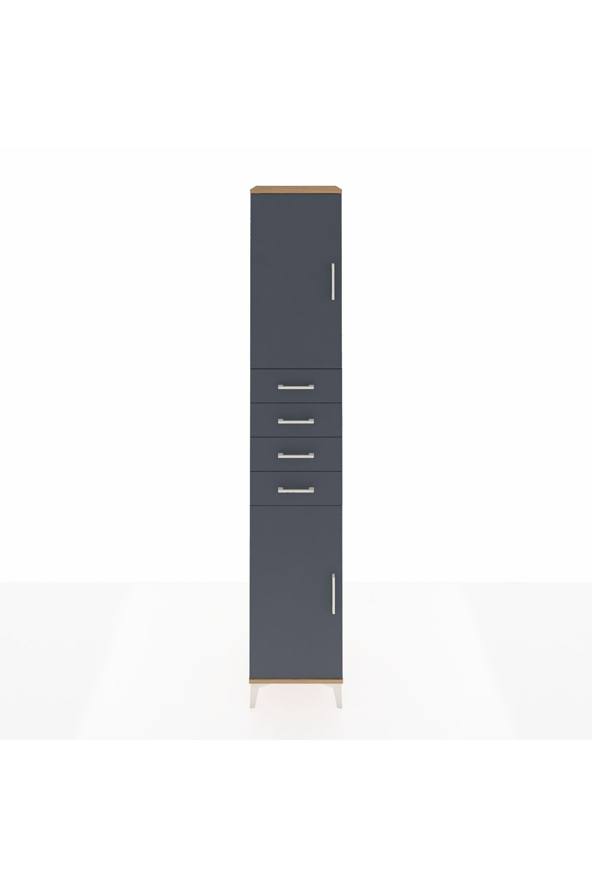 Hyperion Dolap 4 Raflı 4 Çekmeceli 2 Kapaklı 44x44x243 Çam-Antrasit