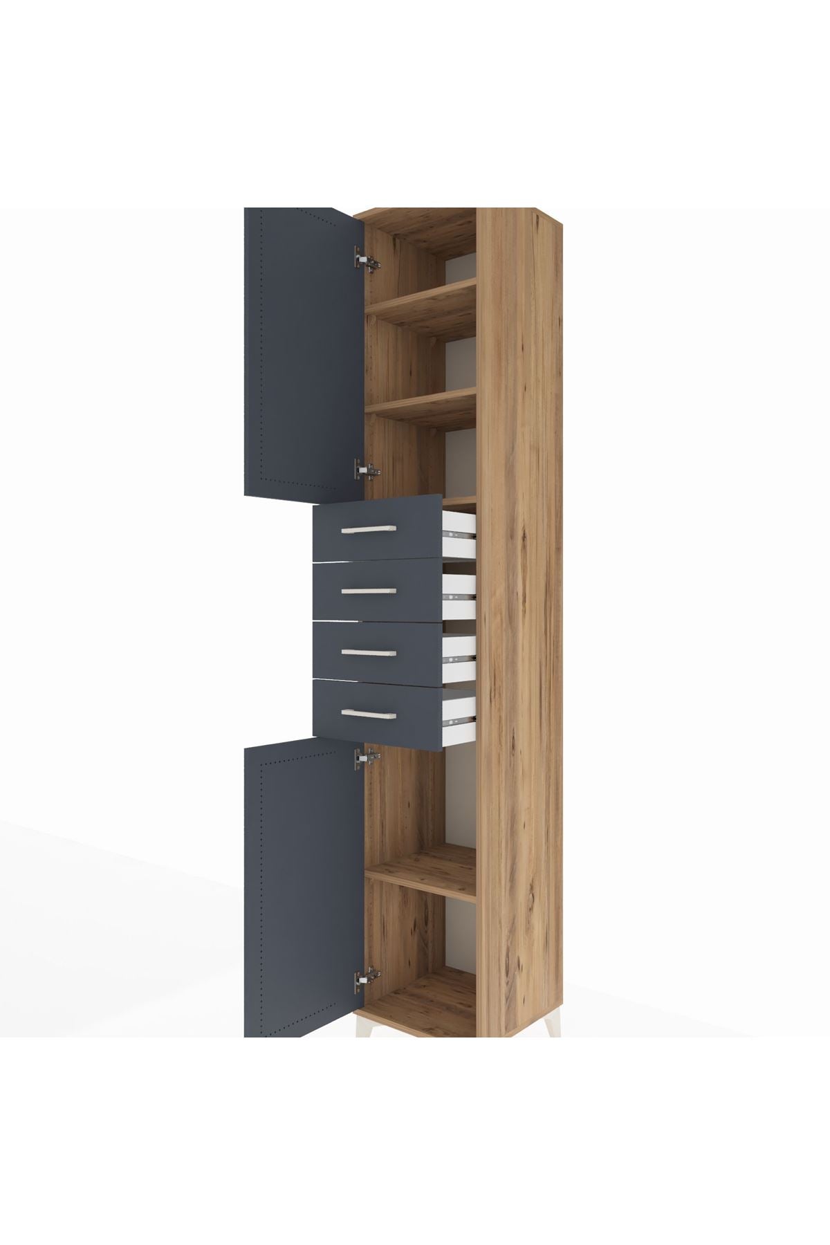 Hyperion Dolap 4 Raflı 4 Çekmeceli 2 Kapaklı 44x44x243 Çam-Antrasit