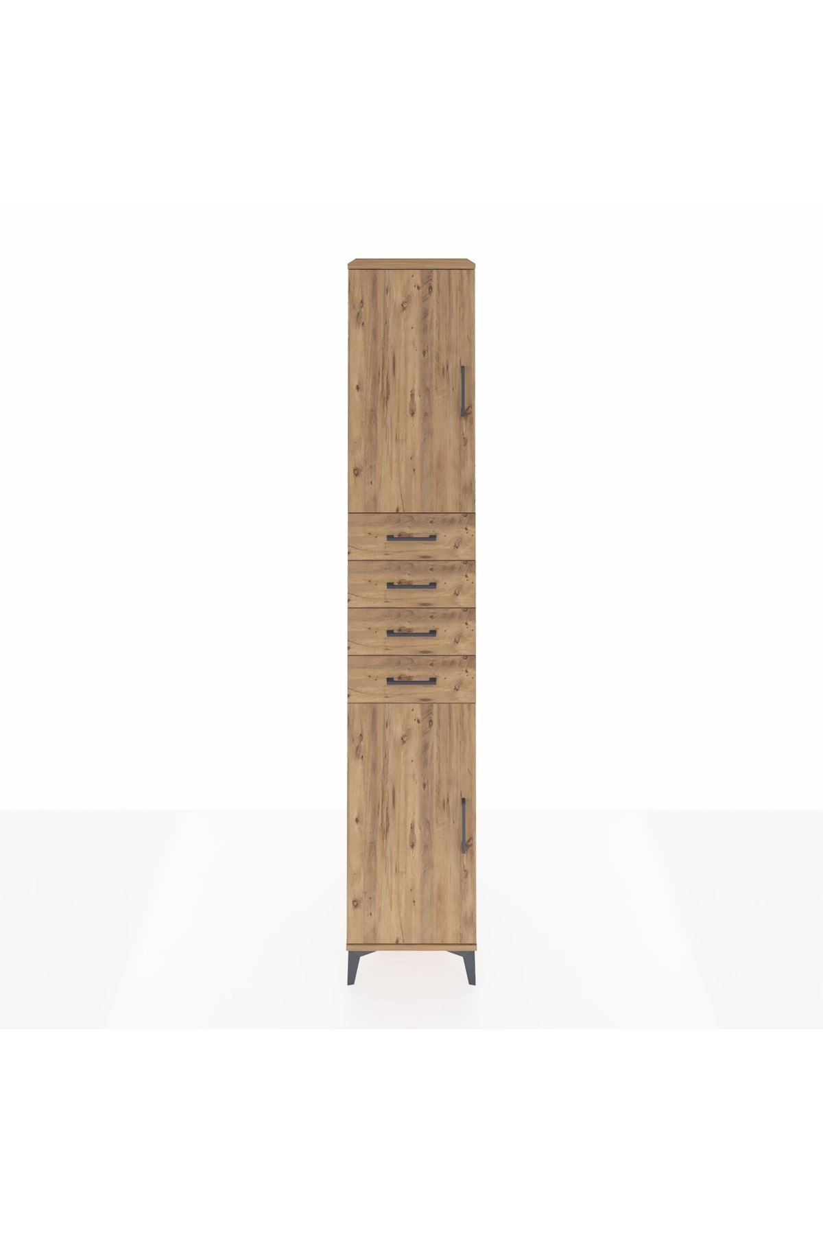 Hyperion Dolap 4 Raflı 4 Çekmeceli 2 Kapaklı 44x44x243 Çam-Çam