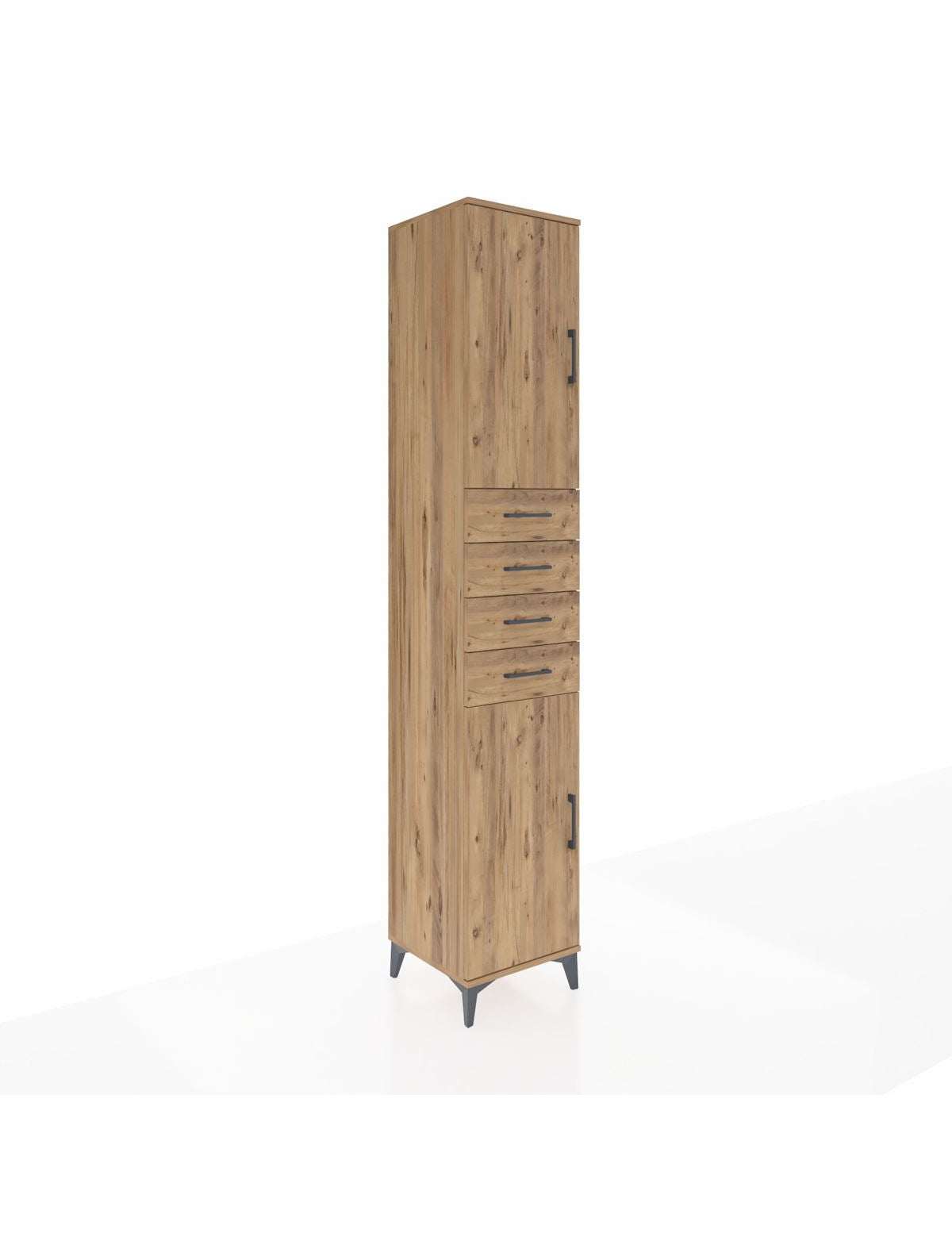 Hyperion Dolap 4 Raflı 4 Çekmeceli 2 Kapaklı 44x44x243 Çam-Çam