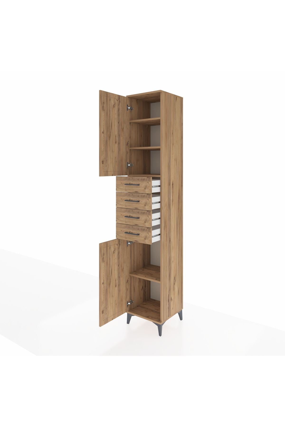 Hyperion Dolap 4 Raflı 4 Çekmeceli 2 Kapaklı 44x44x243 Çam-Çam