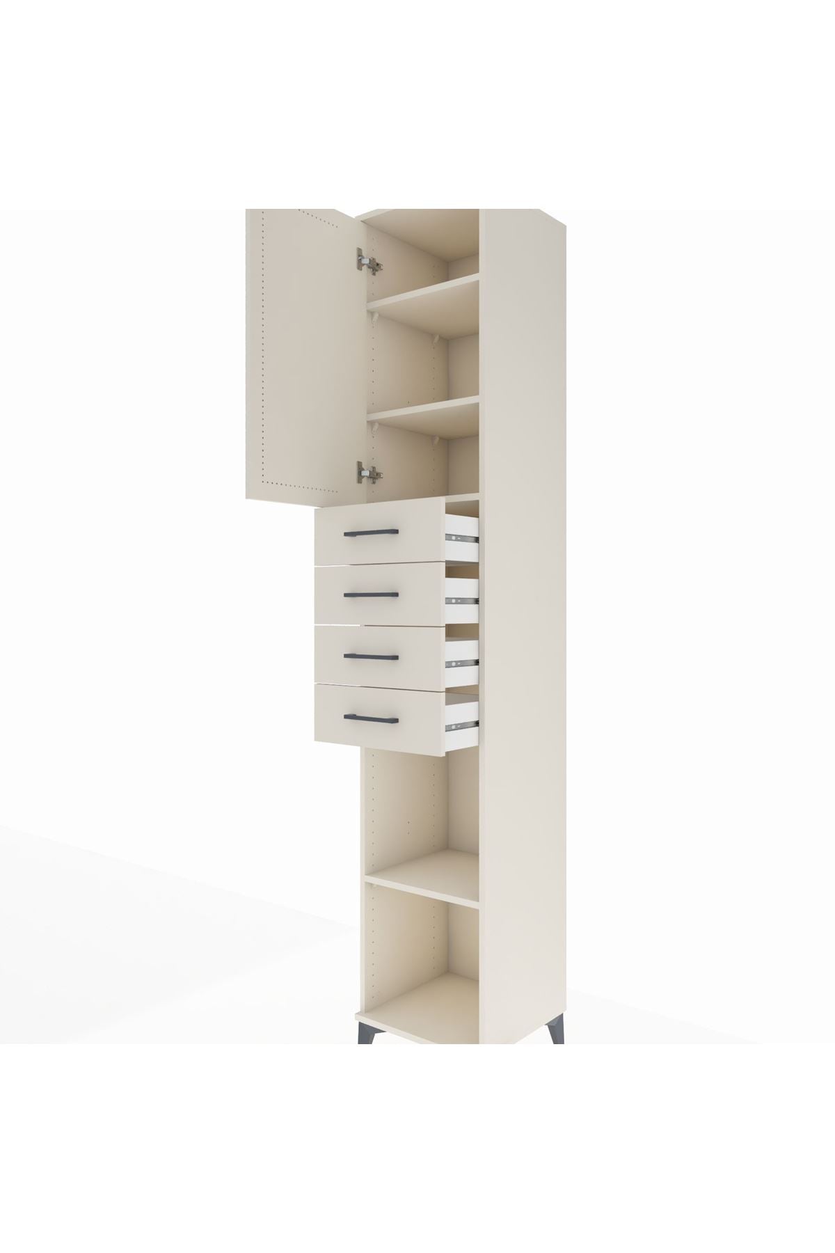 Hyperion Dolap 4 Raflı 4 Çekmeceli Tek Kapaklı 44x44x243 Aytaşı-Aytaşı