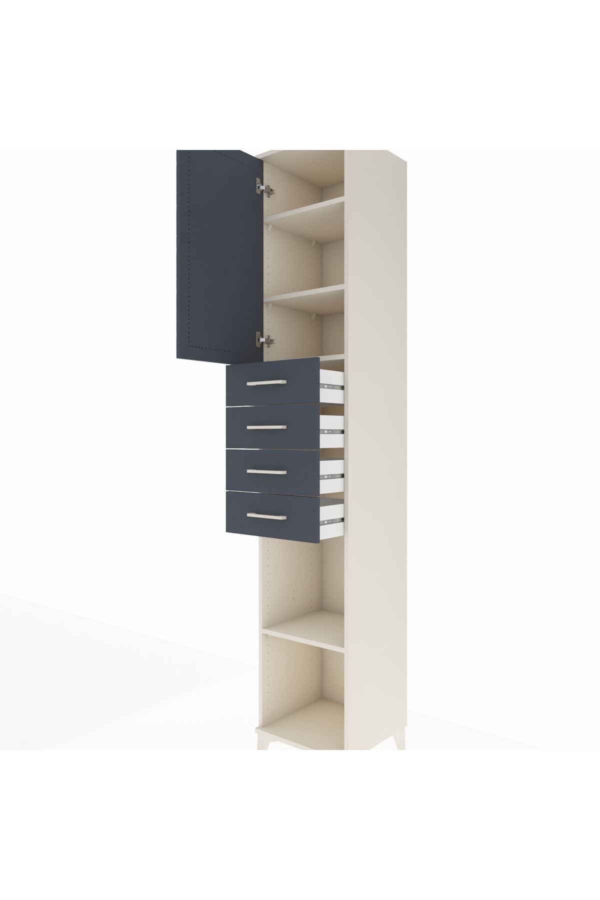 Hyperion Dolap 4 Raflı 4 Çekmeceli Tek Kapaklı 44x44x243 Aytaşı-Antrasit