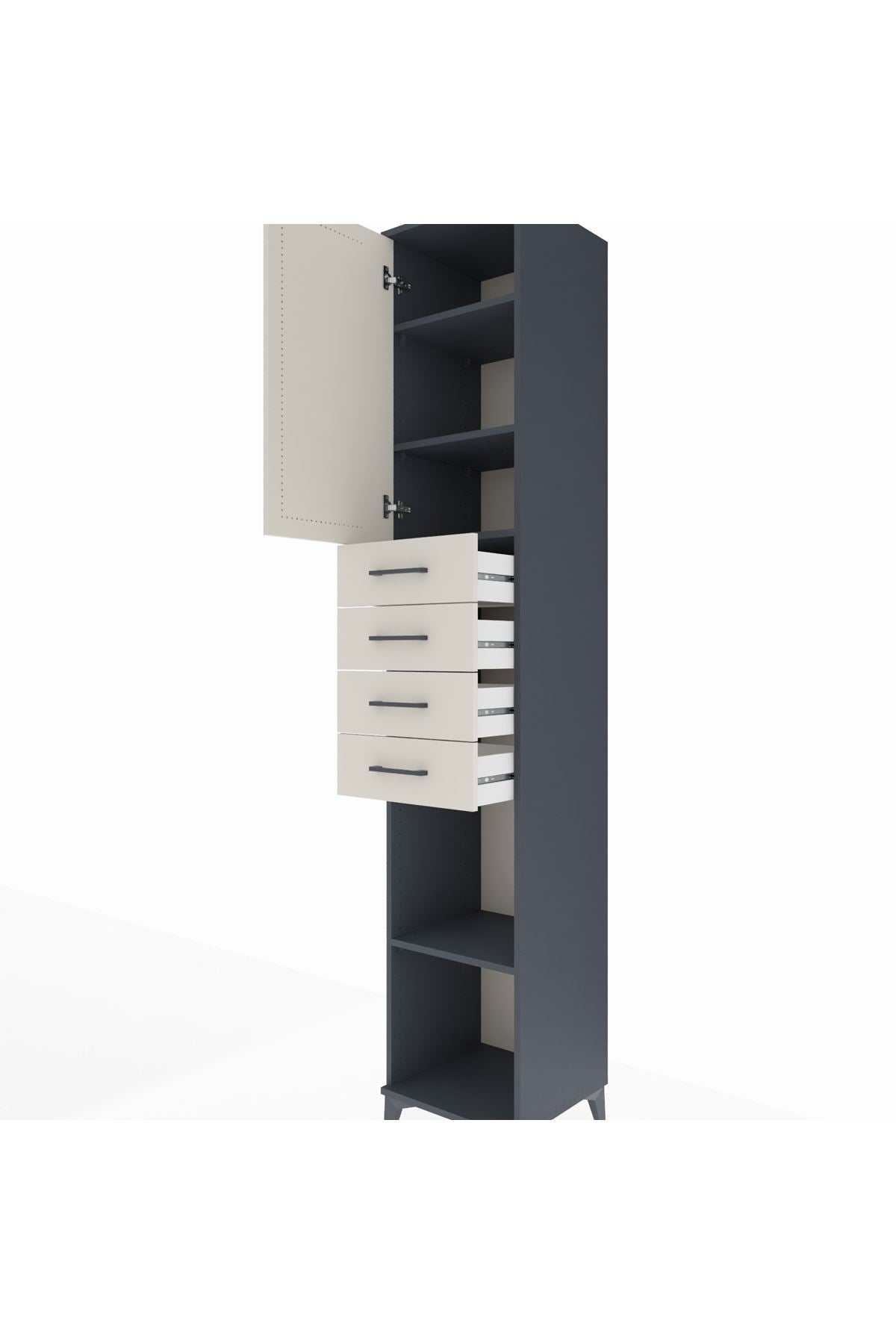 Hyperion Dolap 4 Raflı 4 Çekmeceli Tek Kapaklı 44x44x243 Antrasit-Aytaşı