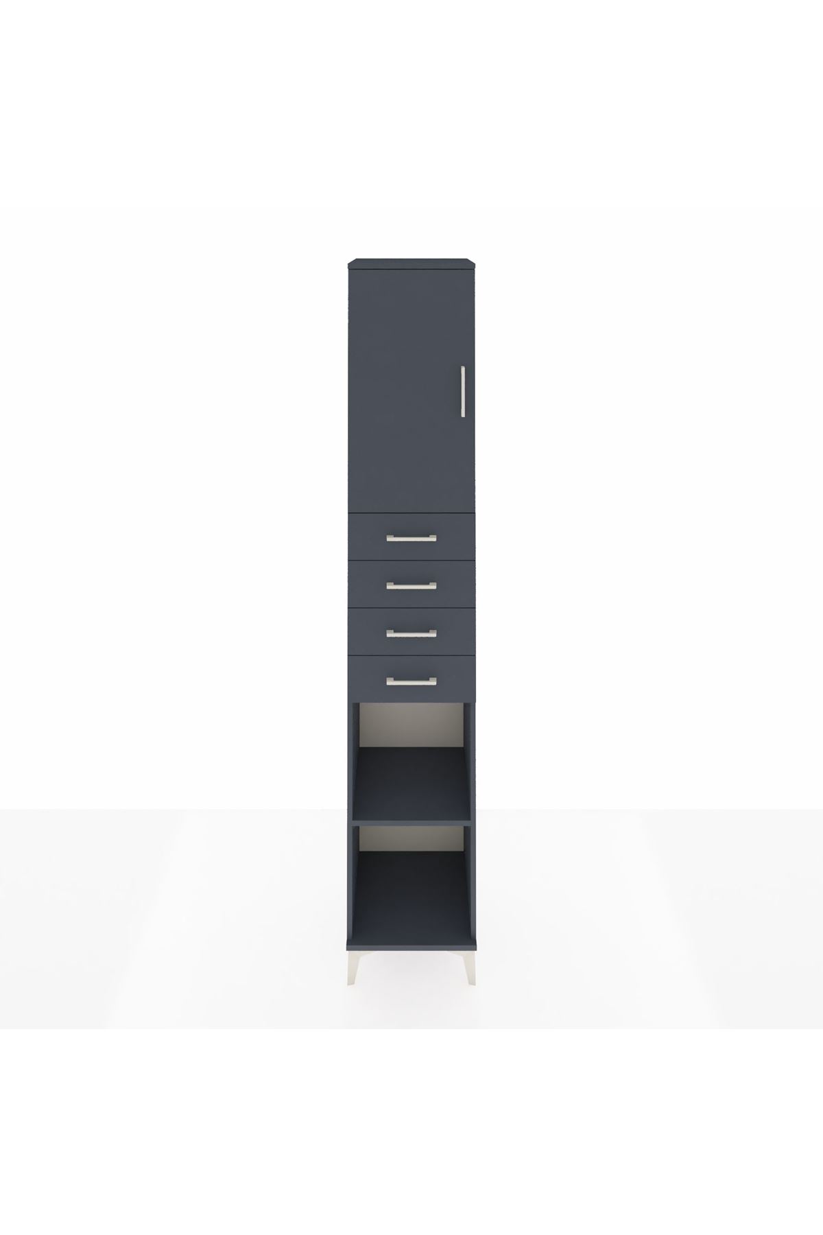 Hyperion Dolap 4 Raflı 4 Çekmeceli Tek Kapaklı 44x44x243 Antrasit-Antrasit