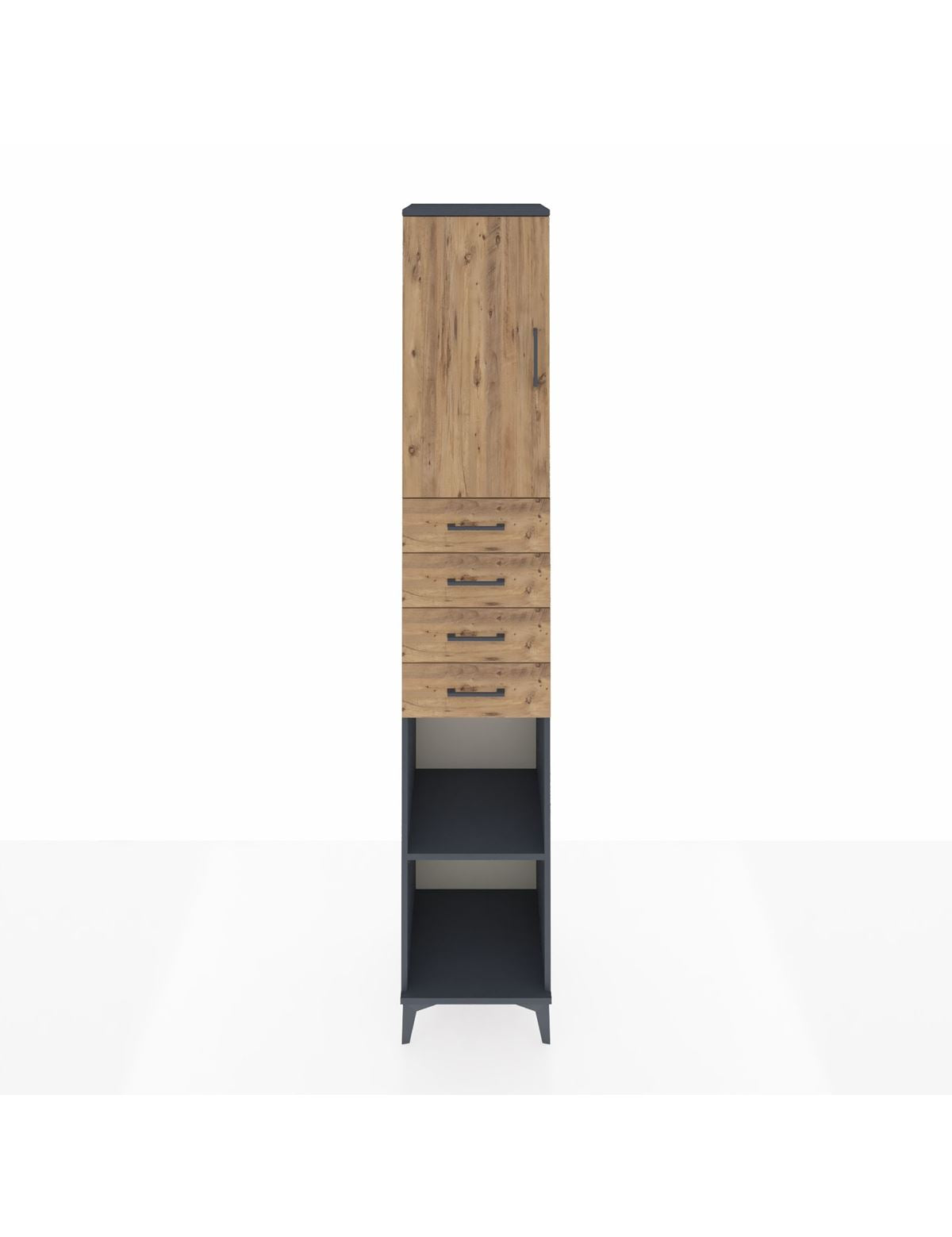 Hyperion Dolap 4 Raflı 4 Çekmeceli Tek Kapaklı 44x44x243 Antrasit-Çam