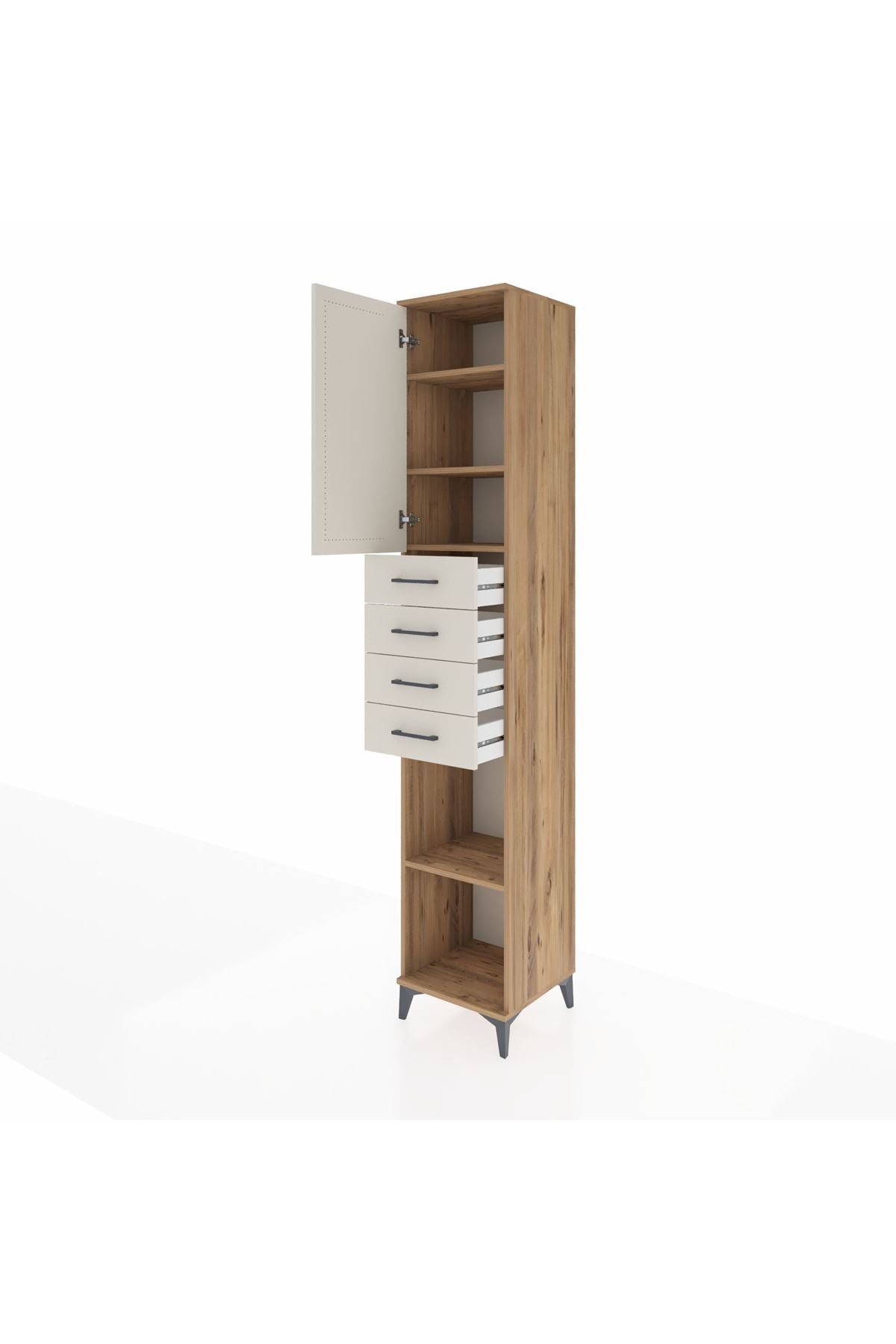 Hyperion Dolap 4 Raflı 4 Çekmeceli Tek Kapaklı 44x44x243 Çam-Aytaşı