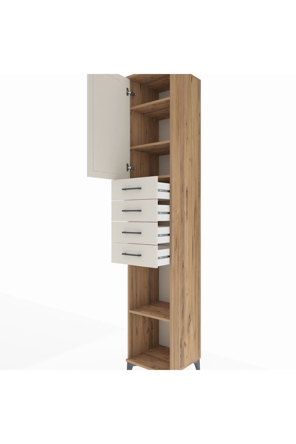Hyperion Dolap 4 Raflı 4 Çekmeceli Tek Kapaklı 44x44x243 Çam-Aytaşı