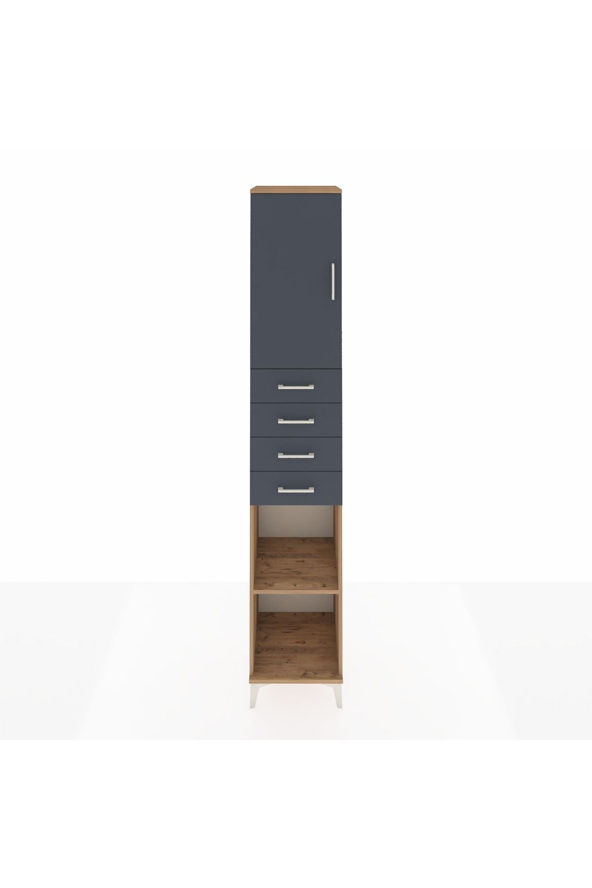 Hyperion Dolap 4 Raflı 4 Çekmeceli Tek Kapaklı 44x44x243 Çam-Antrasit