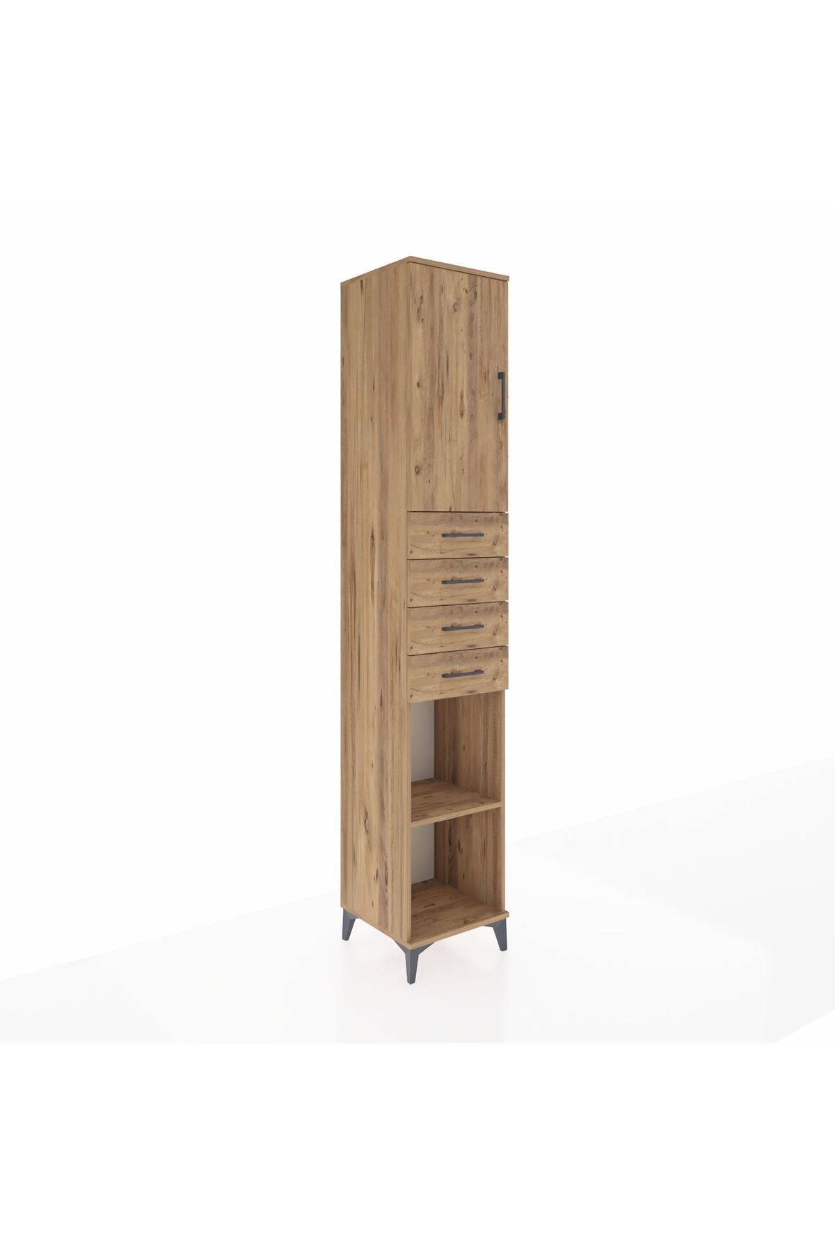 Hyperion Dolap 4 Raflı 4 Çekmeceli Tek Kapaklı 44x44x243 Çam-Çam