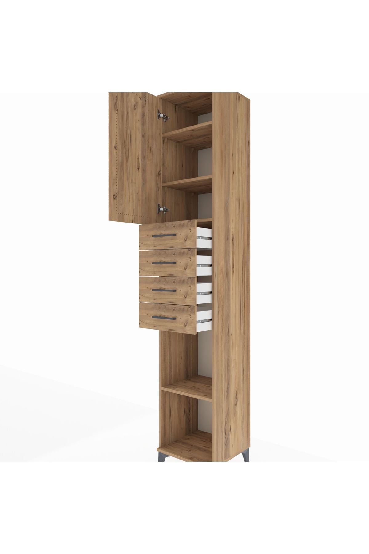 Hyperion Dolap 4 Raflı 4 Çekmeceli Tek Kapaklı 44x44x243 Çam-Çam