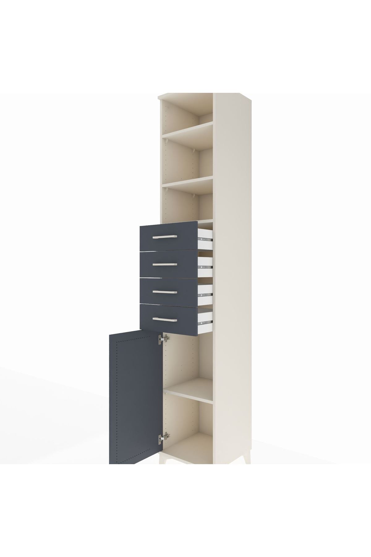 Hyperion Dolap 4 Raflı 4 Çekmeceli Tek Kapaklı 44x44x243 Aytaşı-Antrasit