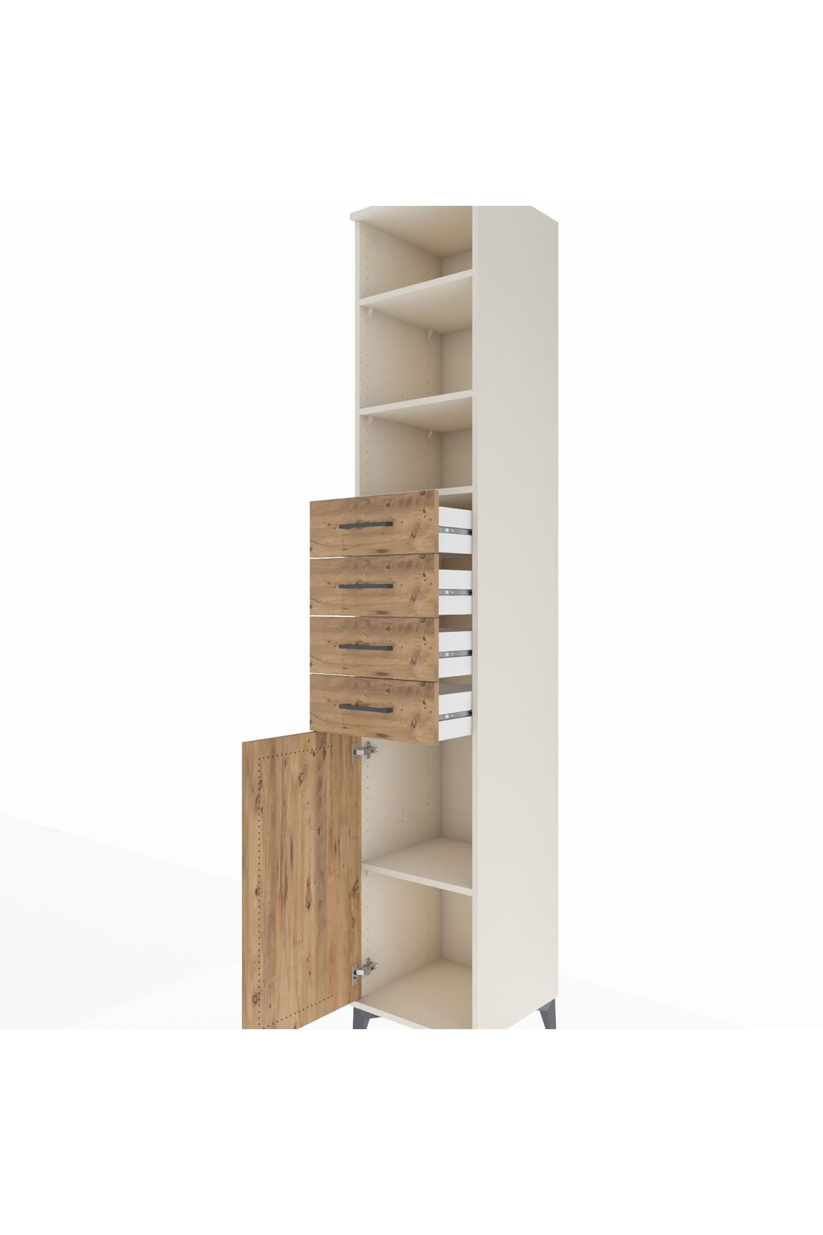 Hyperion Dolap 4 Raflı 4 Çekmeceli Tek Kapaklı 44x44x243 Aytaşı-Çam