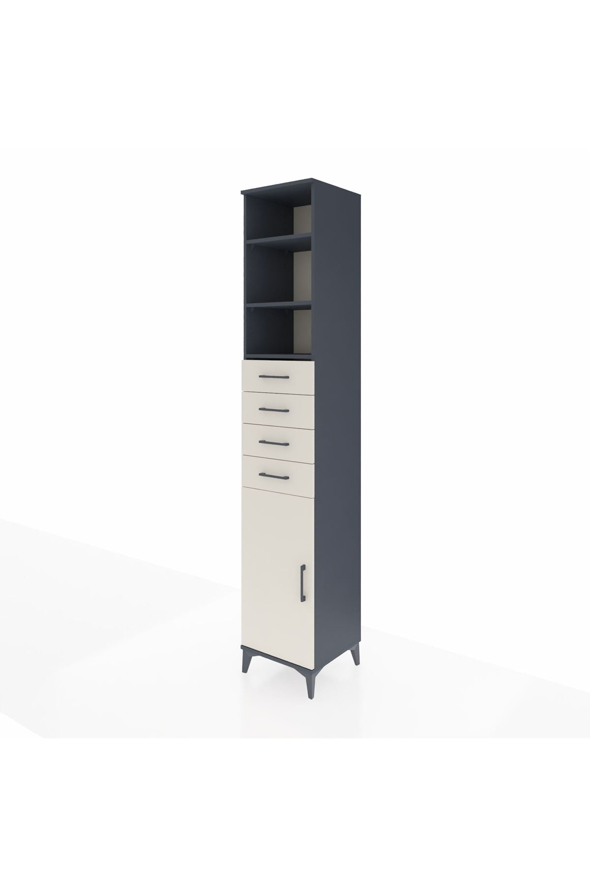 Hyperion Dolap 4 Raflı 4 Çekmeceli Tek Kapaklı 44x44x243 Antrasit-Aytaşı