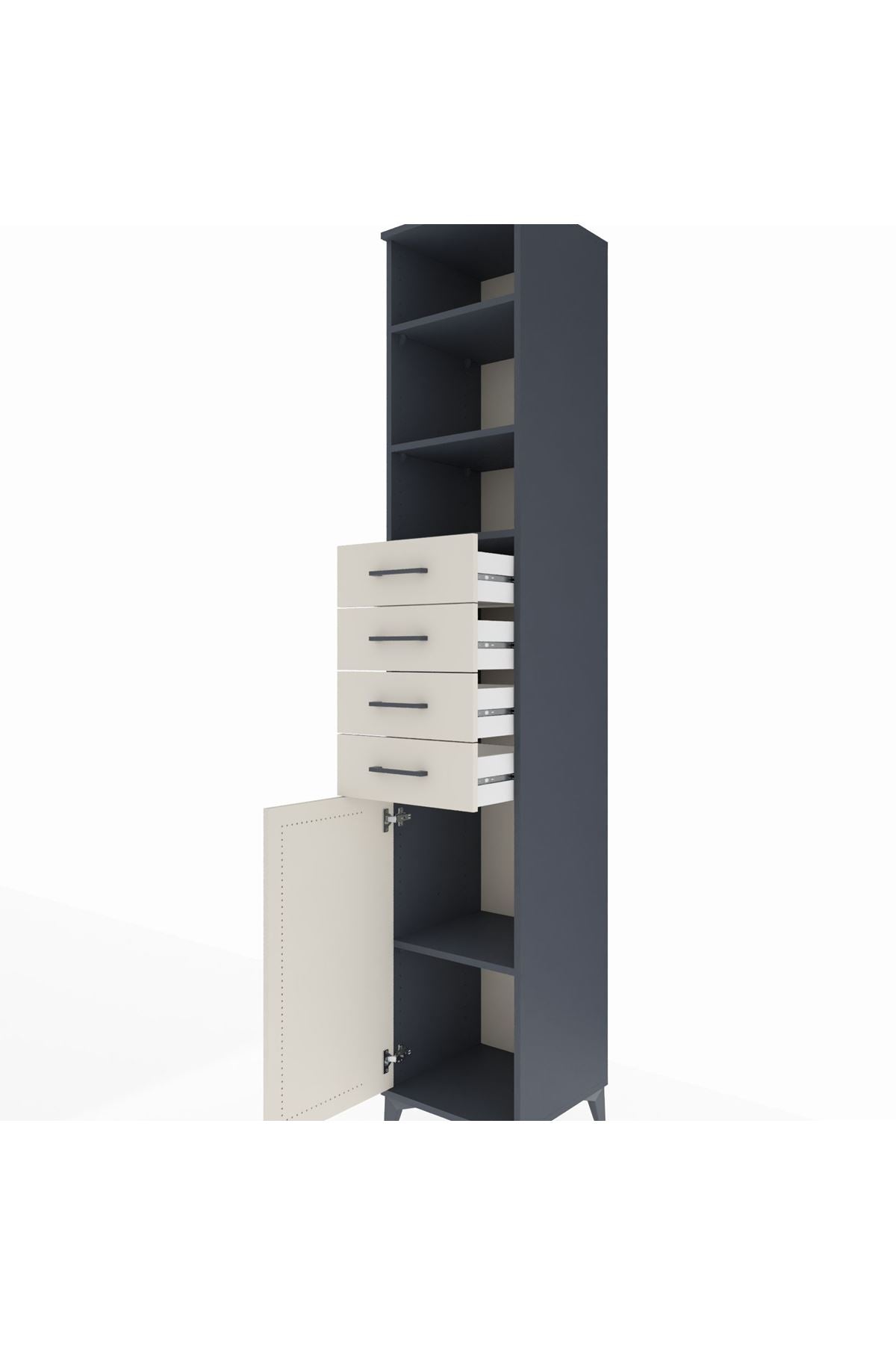 Hyperion Dolap 4 Raflı 4 Çekmeceli Tek Kapaklı 44x44x243 Antrasit-Aytaşı