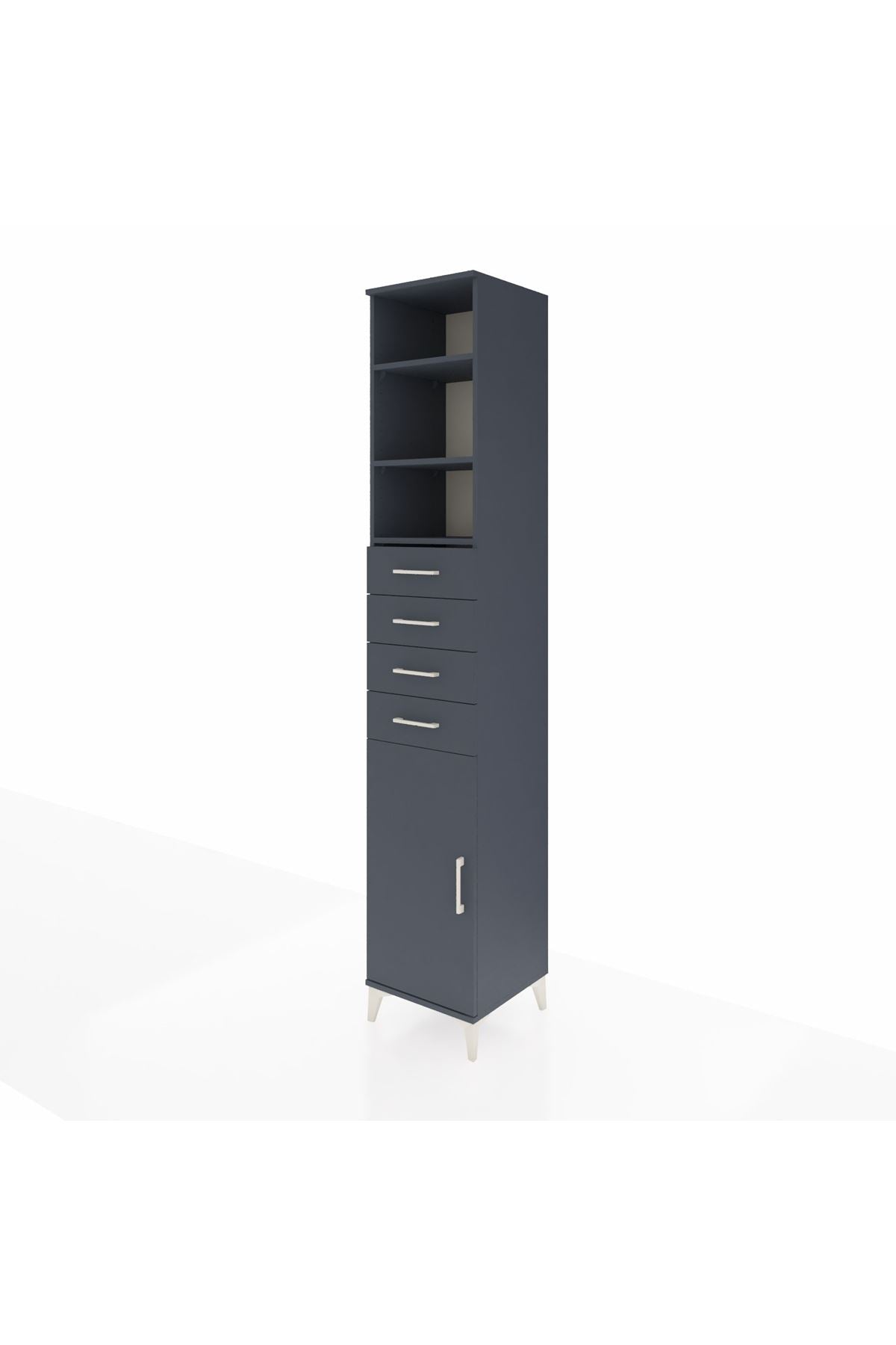 Hyperion Dolap 4 Raflı 4 Çekmeceli Tek Kapaklı 44x44x243 Antrasit-Antrasit